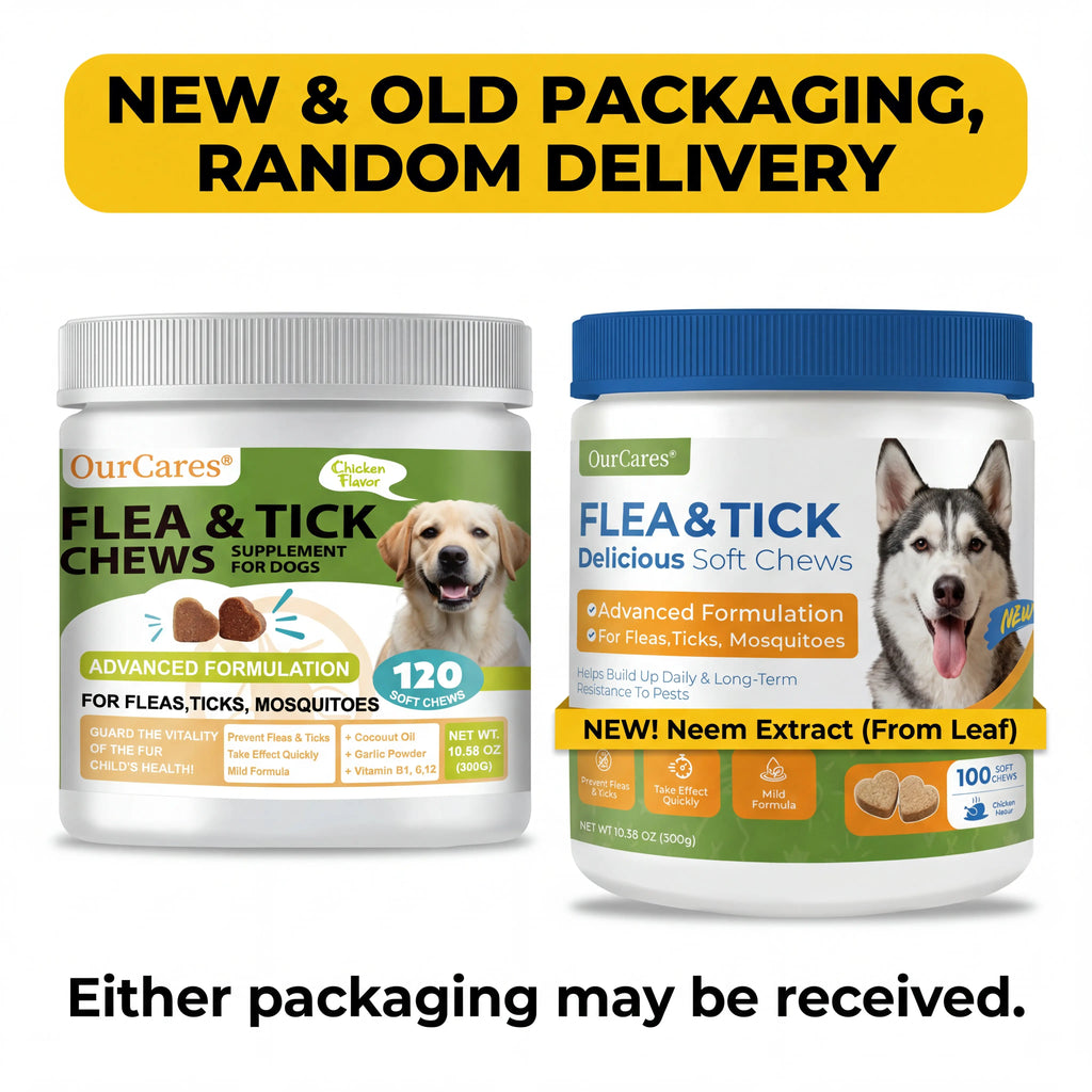 OURCARES Bites Prevention Chews for Dogs Natural Chicken Flavor 120 Count Plant-Based with Probiotics Coconut Oil Flaxseed & Fish Oil for All Breeds-New & OLD PACKAGING,RANDOM DELIVERY