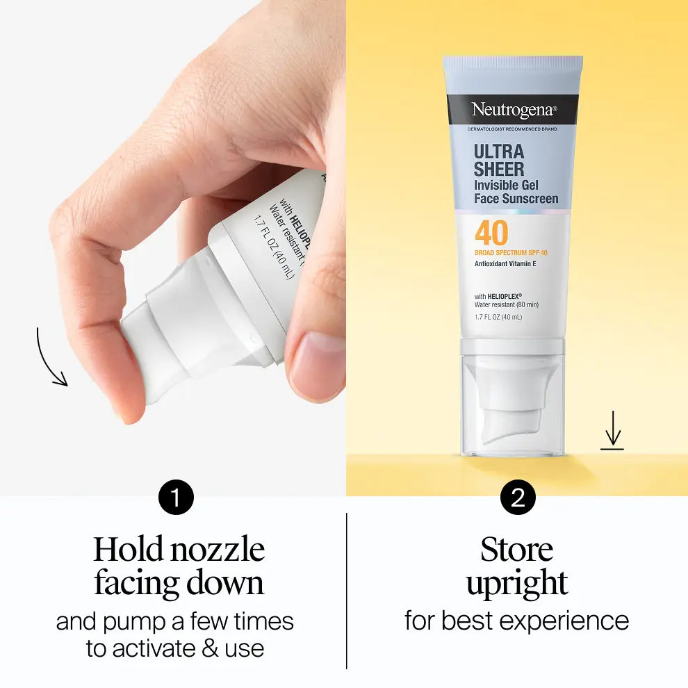Neutrogena Ultra Sheer Invisible Gel Face Sunscreen Broad Spectrum SPF 40, 1.7 Oz