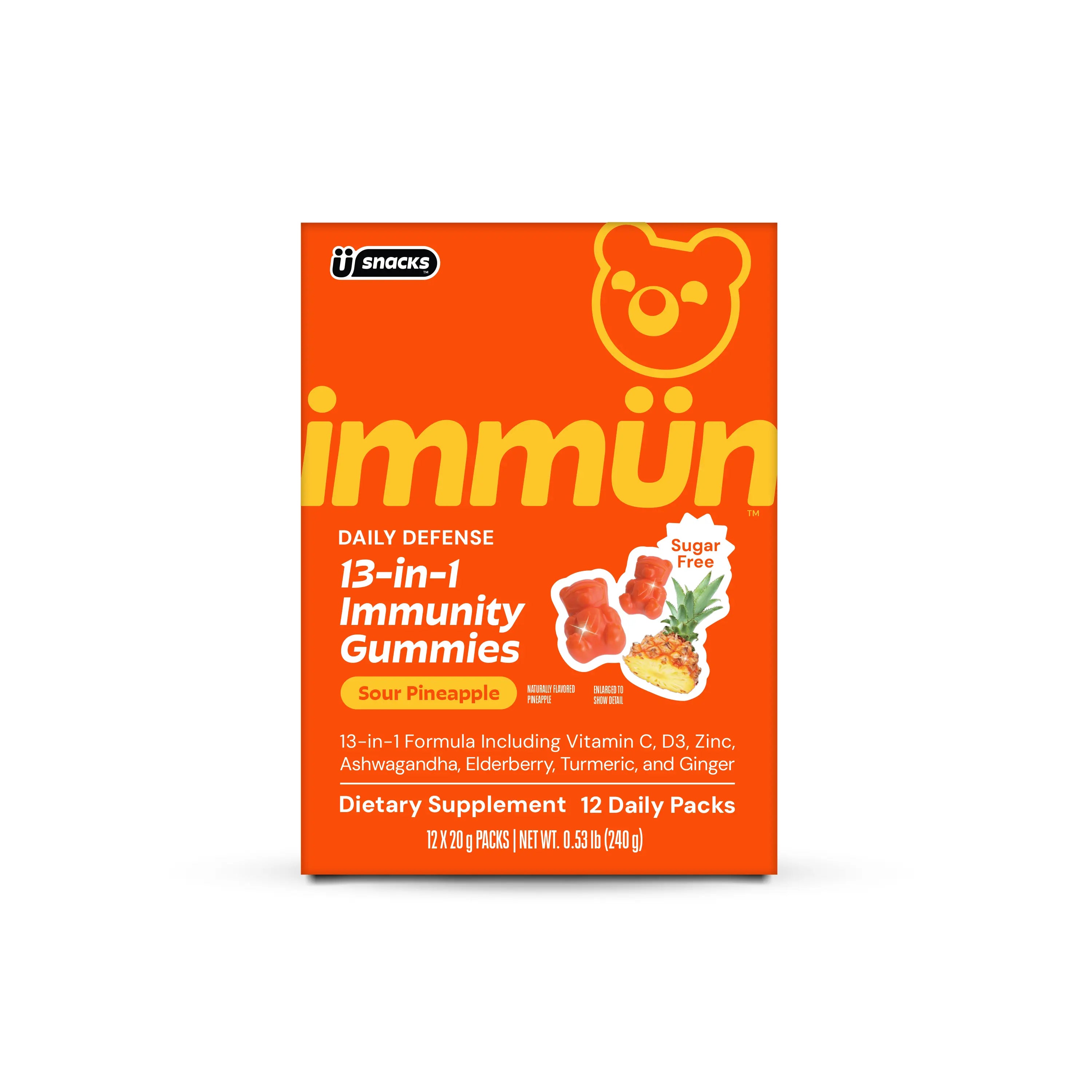 Immün 13-In-1 Immunity Gummies (Sour Pineapple): Daily Immune Defense Supplement with 13 Clinically Studied Ingredients: Vitamin C, D3, Zinc, Ashwagandha KSM-66, Elderberry, Prebiotics, Adaptogens, Gluten Free, Vegan, Third Party Tested