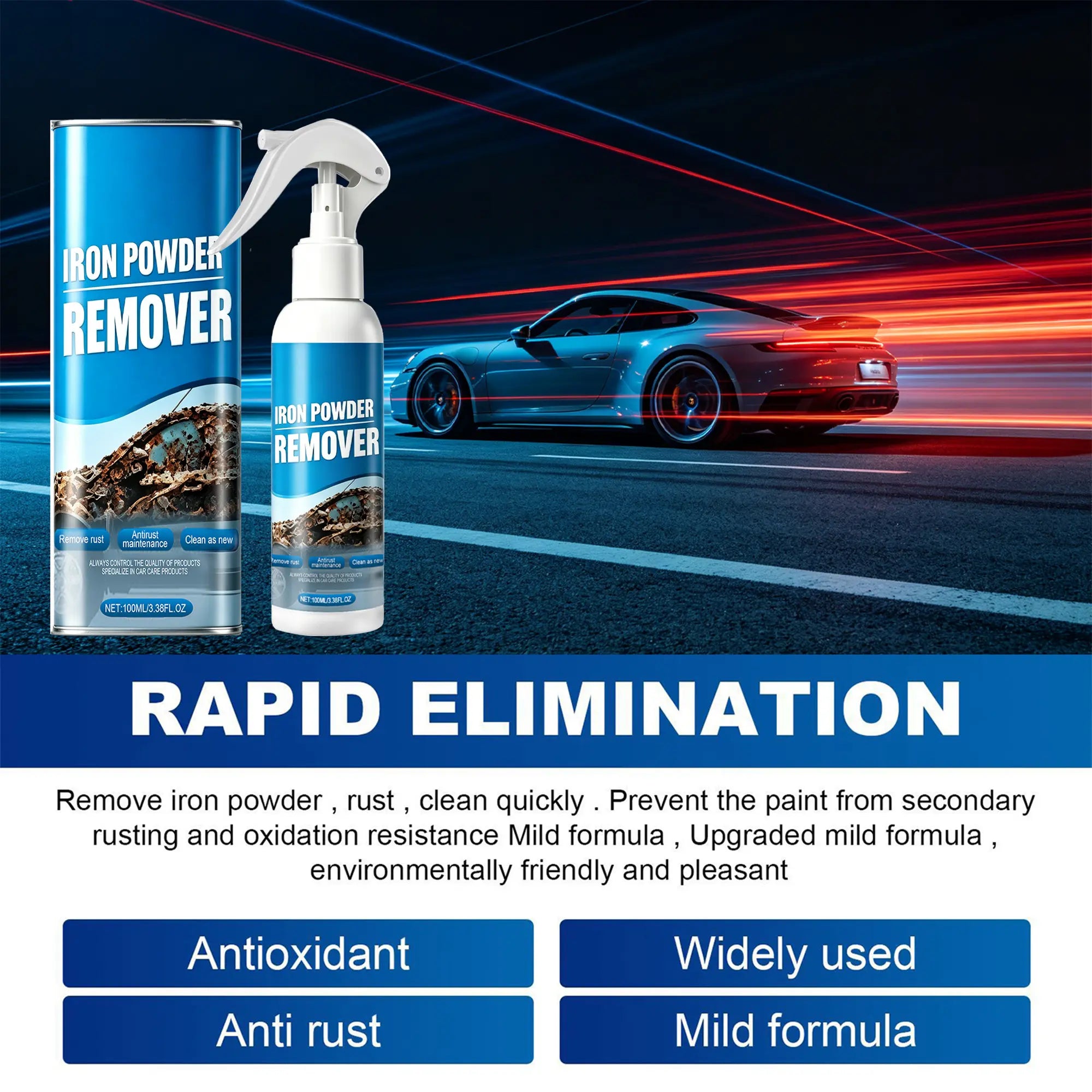 Automotive Rust Remover Spray (120ML) - Fast-Acting Iron & Rust Cleaner for Wheels, Rims, Metal Surfaces - Car Detailing Products, Detailing Products Chemicals - Safe on Most Automotive Finishes, Cars, Motorcycles,Summervibes