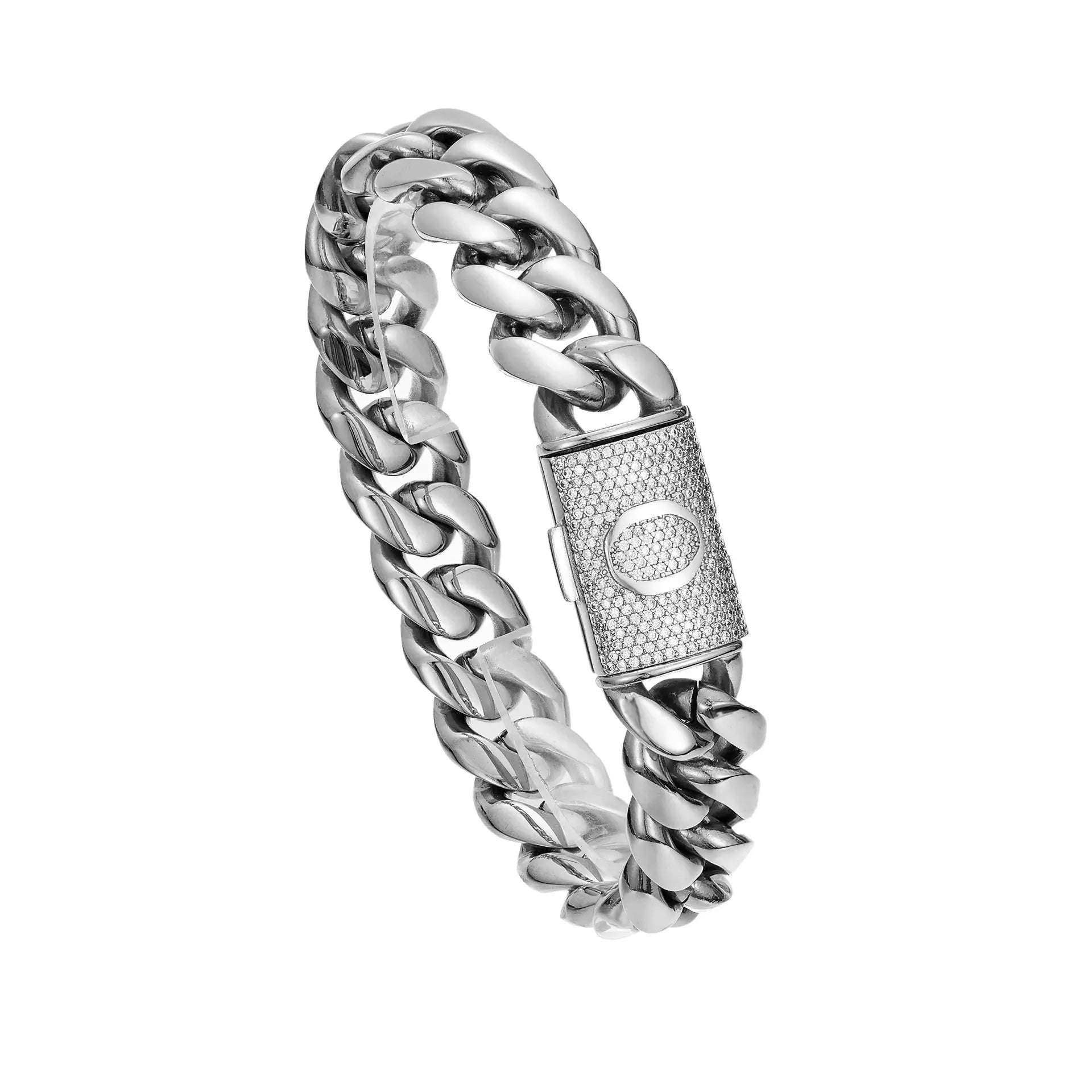 Silver Stainless Steel Cuban Link Bracelet for Men, 14Mm Heavy Chain with A–Z Initial Letter Clasp, Gothic Punk Hip Hop Style, Personalized Modern Gift for Him Tiktokshopspringglowup