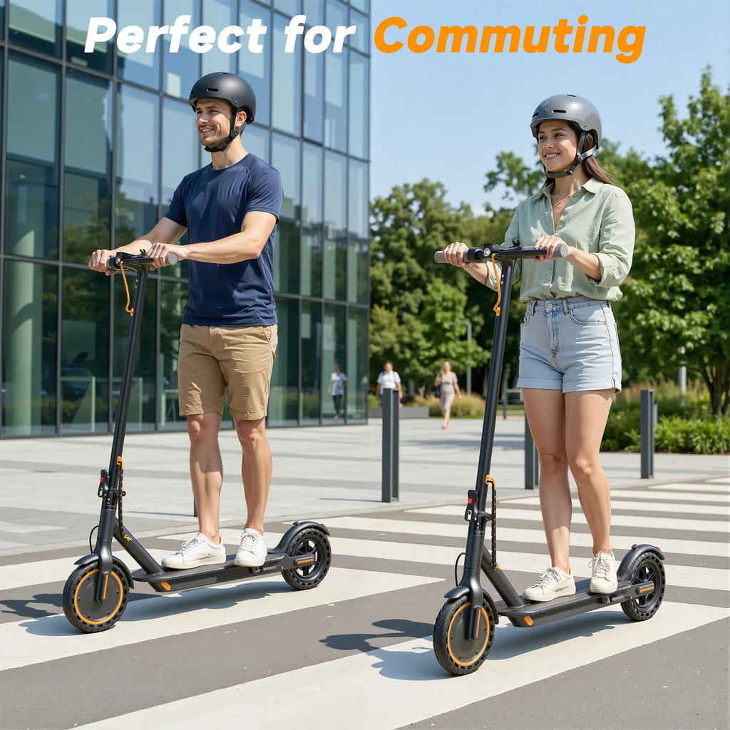 Adult Foldable Electric Commuter Scooter with APP, 350W/500W Motor, 8.5"/10" Puncture-Proof Solid Tires, 19/21MPH Top Speed, 16-28 Mi Range, Dual Braking System, Suspension, Portable Max Pro (Black),Summervibes