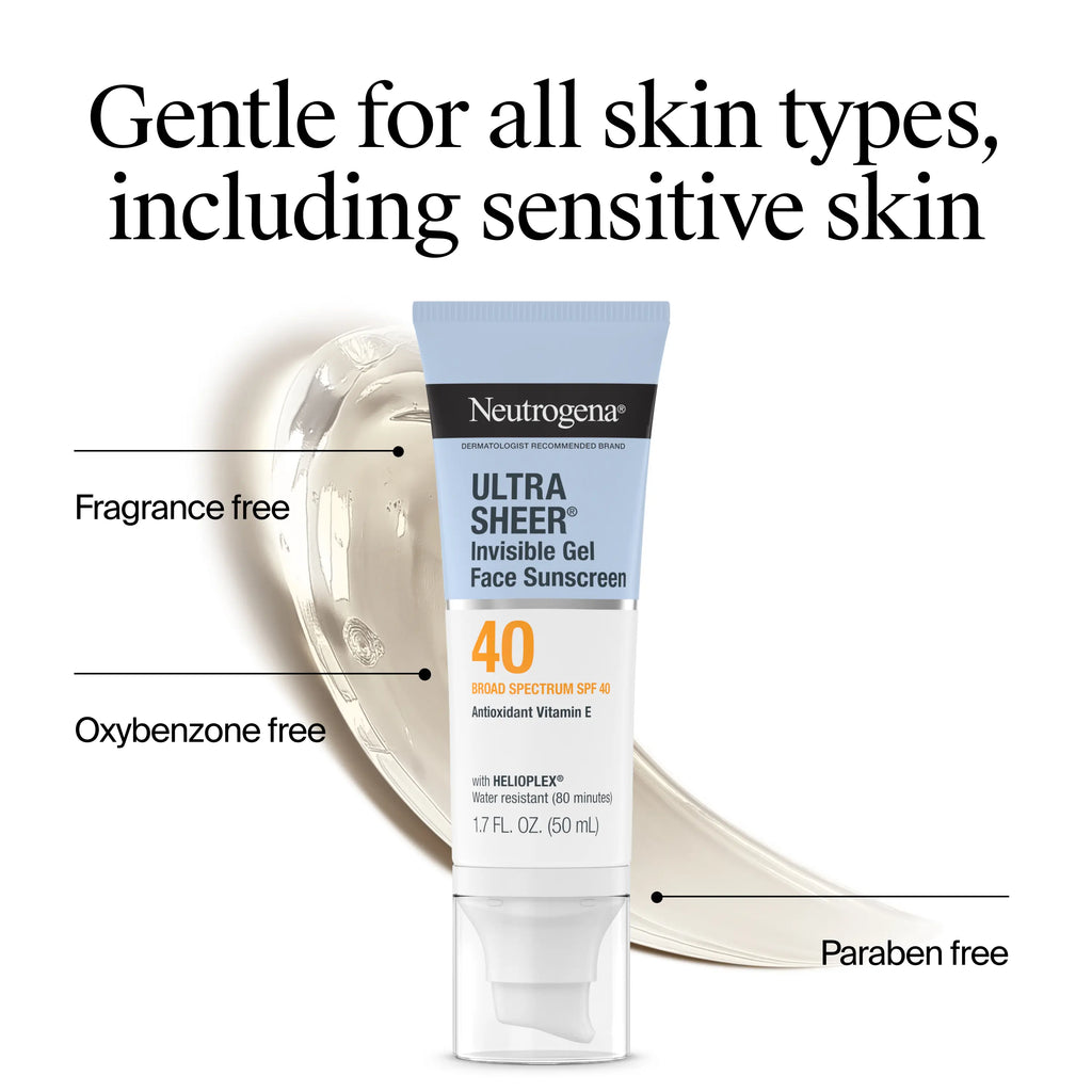 Neutrogena Ultra Sheer Invisible Gel Face Sunscreen Broad Spectrum SPF 40, 1.7 Oz