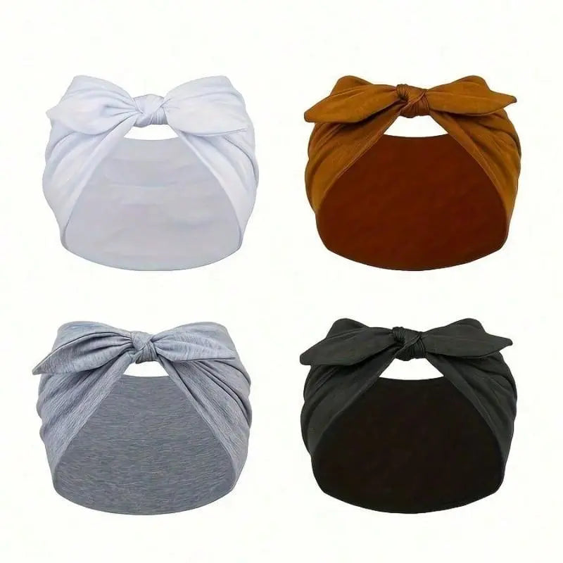 Women'S Unisex 4-Pack Wide Rabbit Ear Elastic Ribbon Headbands Set, Non-Slip Soft Thick African Style Headbands for Sports, Yoga, Gym, Comfortable Wide-Brimmed Hair Accessories, Valentine'S Day/Christmas Gift, Headbands for Women,Summervibes