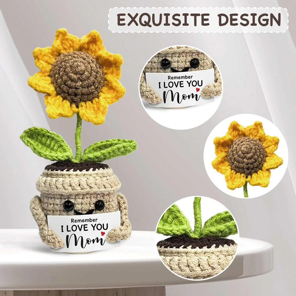 Remember I Love You MOM Handmade Crochet Cute Small Sunflower Gifts, Mothers Day Birthday Gift for Mom