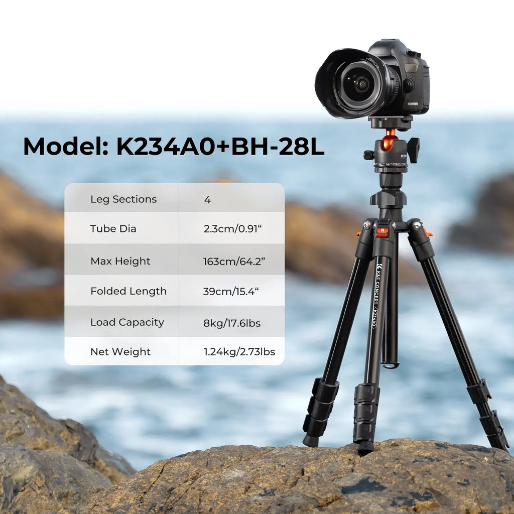 [K&F CONCEPT]K&F Concept 64 Inch/163Cm Camera Tripod,Lightweight Travel Outdoor DSLR Tripods with 360 Degree Ball Head Load Capacity 8Kg/17.6Lbs,Cellphone Clip for Smartphone Live Streaming Vlog O234A1+BH-36 ,Deskmount