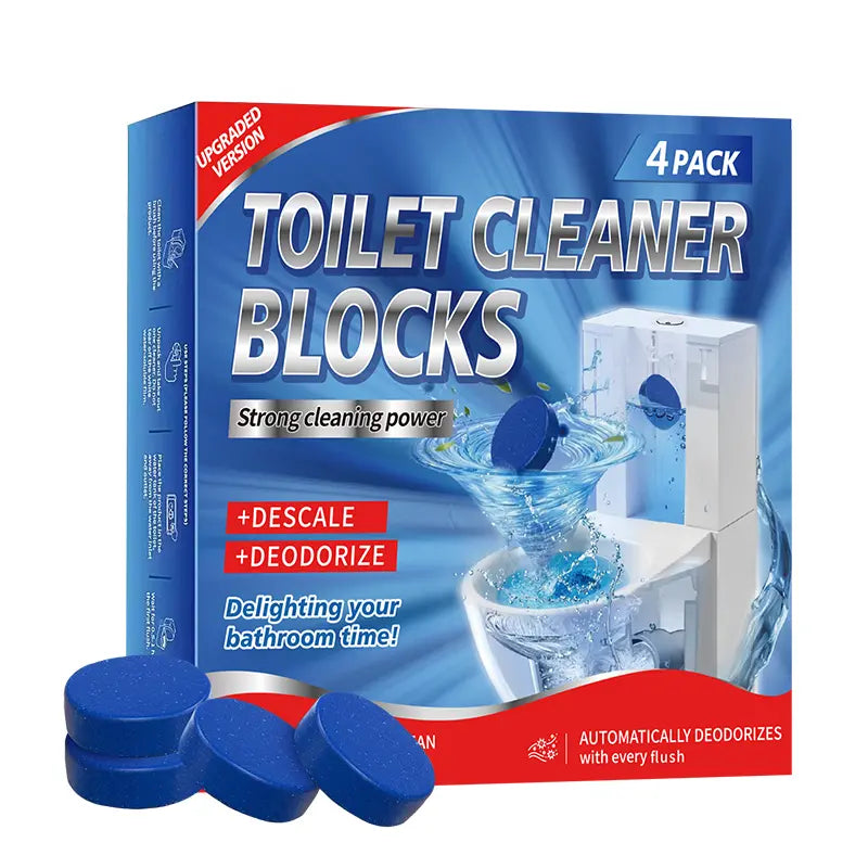 Toilet Deodorizing & Cleaning Tablets — Blue Bubble Deodorizer, Long-Lasting Fragrance & Cleaning Block, Powerful Stain Remover. Suitable for All Types of Toilets; Effectively Eliminates Stains and Odors. Toilet Cleaning Block Set — Pack of 4.