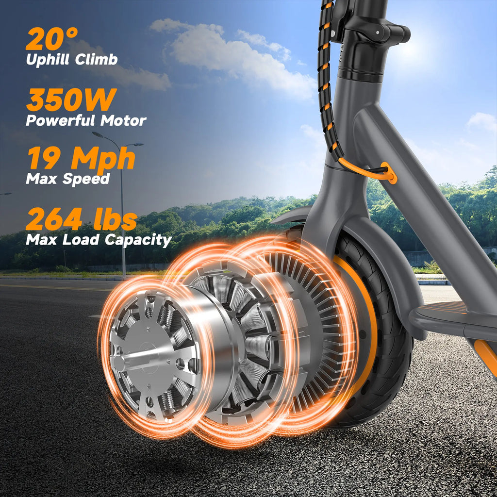 Adult Foldable Electric Commuter Scooter with APP, 350W/500W Motor, 8.5"/10" Puncture-Proof Solid Tires, 19/21MPH Top Speed, 16-28 Mi Range, Dual Braking System, Suspension, Portable Max Pro (Black),Summervibes