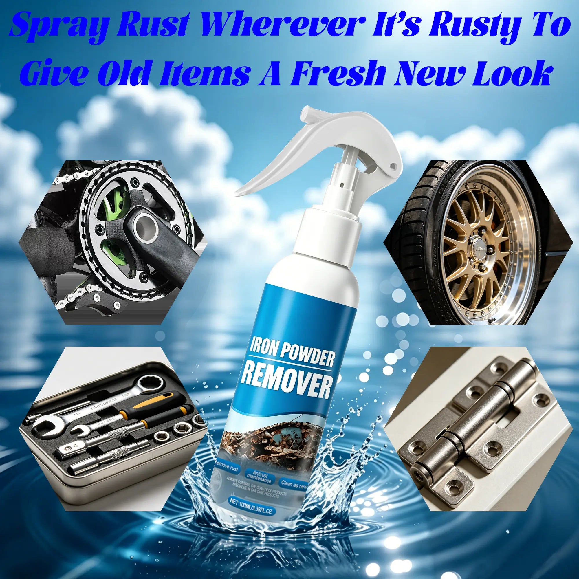 Automotive Rust Remover Spray (120ML) - Fast-Acting Iron & Rust Cleaner for Wheels, Rims, Metal Surfaces - Car Detailing Products, Detailing Products Chemicals - Safe on Most Automotive Finishes, Cars, Motorcycles,Summervibes
