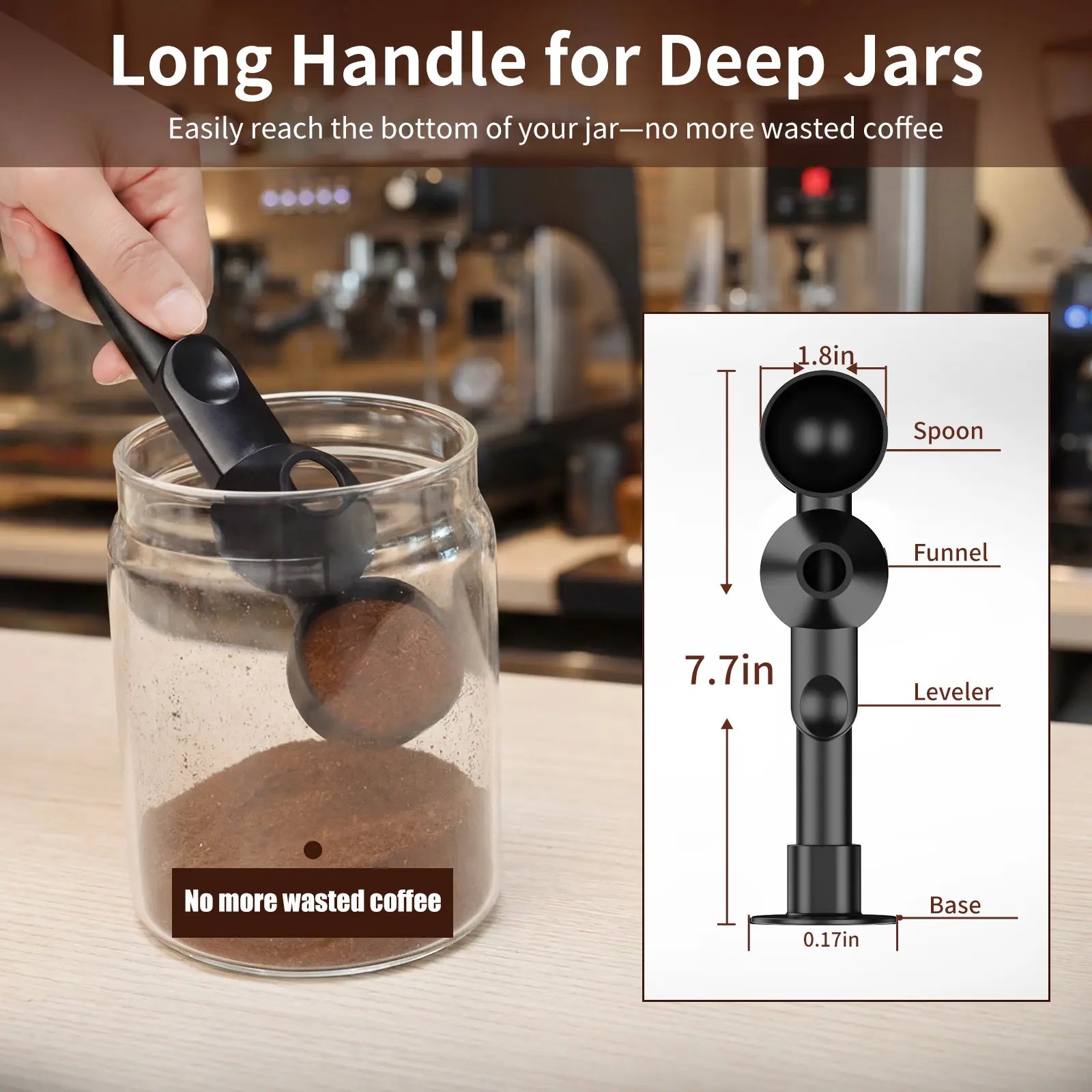 Coffee Scoop with Funnel for Reusable K Cup Refillable Coffee Pods, 2 TBSP Mess-Free Measuring Spoon with Sliding Leveler, Ideal for Ground Coffee, Protein Powder & Tea (1-Pack)