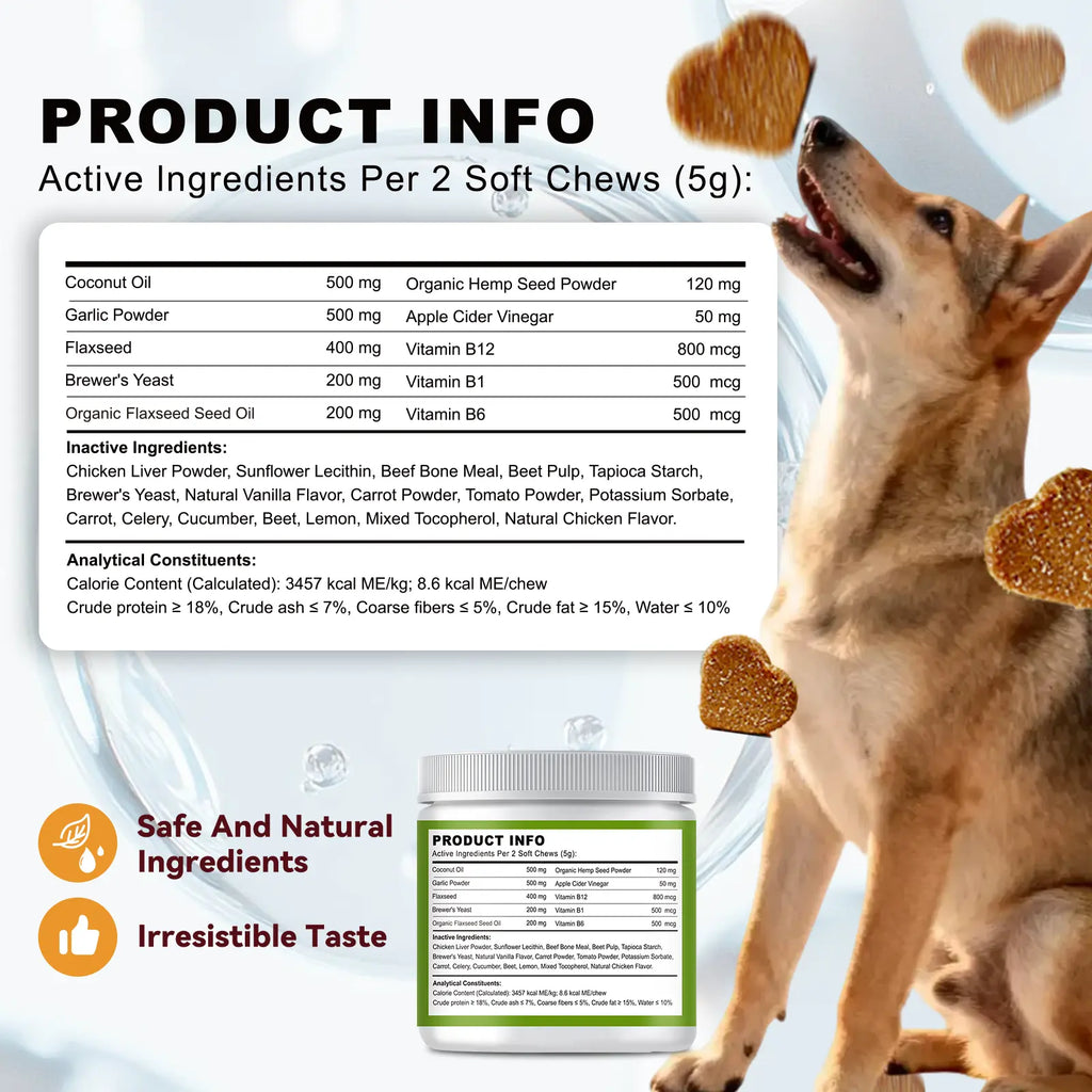 OURCARES Bites Prevention Chews for Dogs Natural Chicken Flavor 120 Count Plant-Based with Probiotics Coconut Oil Flaxseed & Fish Oil for All Breeds-New & OLD PACKAGING,RANDOM DELIVERY