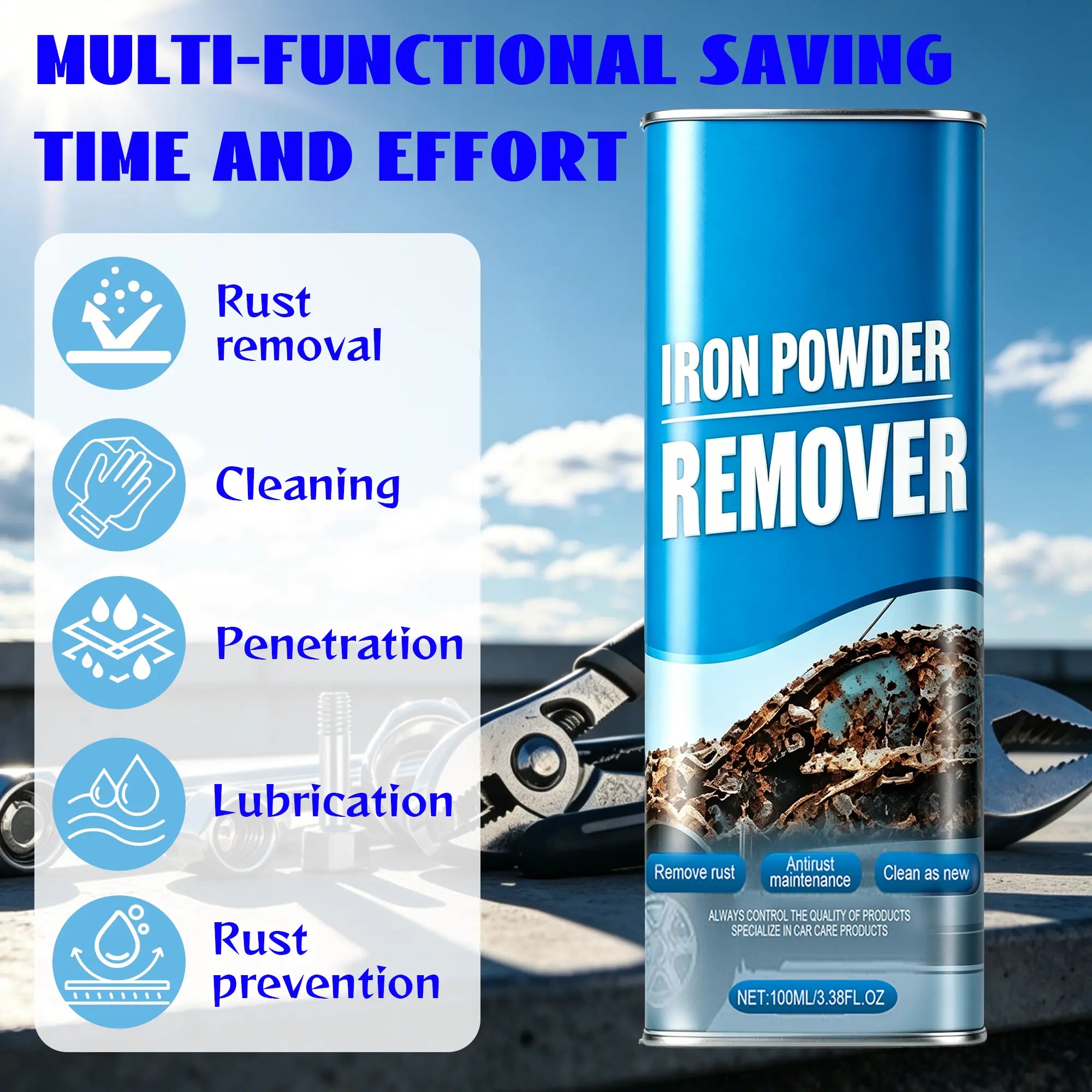 Automotive Rust Remover Spray (120ML) - Fast-Acting Iron & Rust Cleaner for Wheels, Rims, Metal Surfaces - Car Detailing Products, Detailing Products Chemicals - Safe on Most Automotive Finishes, Cars, Motorcycles,Summervibes