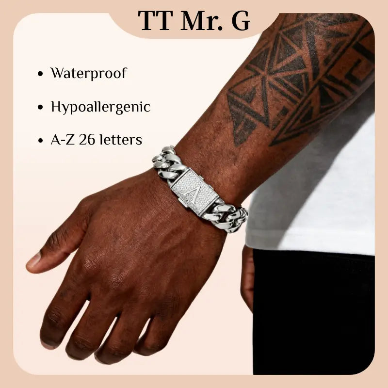 Silver Stainless Steel Cuban Link Bracelet for Men, 14Mm Heavy Chain with A–Z Initial Letter Clasp, Gothic Punk Hip Hop Style, Personalized Modern Gift for Him Tiktokshopspringglowup