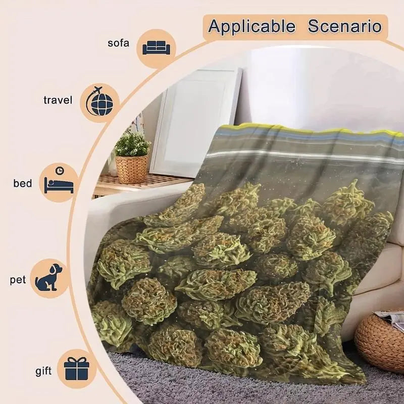 Dank Weed Bud Theme Blanket Soft Funny Throw Blanket Cozy Lightweight Plush Portable Cover Blanket for Sofa,Warm Gift for Birthday,Christmas,Multiple Blanket