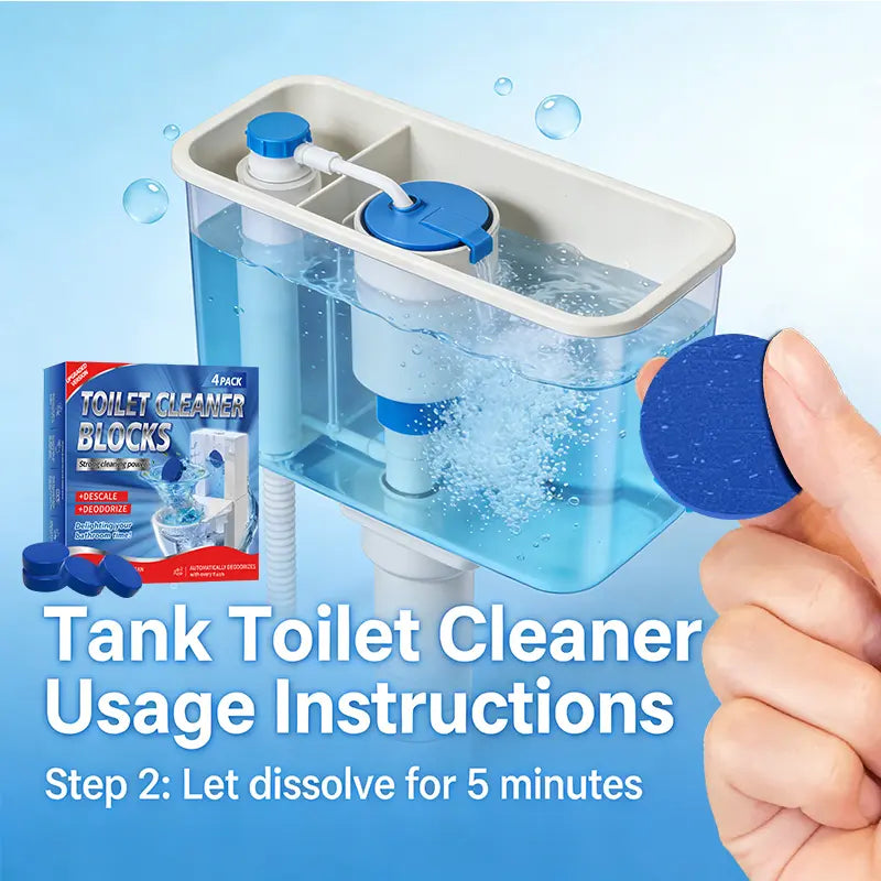 Toilet Deodorizing & Cleaning Tablets — Blue Bubble Deodorizer, Long-Lasting Fragrance & Cleaning Block, Powerful Stain Remover. Suitable for All Types of Toilets; Effectively Eliminates Stains and Odors. Toilet Cleaning Block Set — Pack of 4.