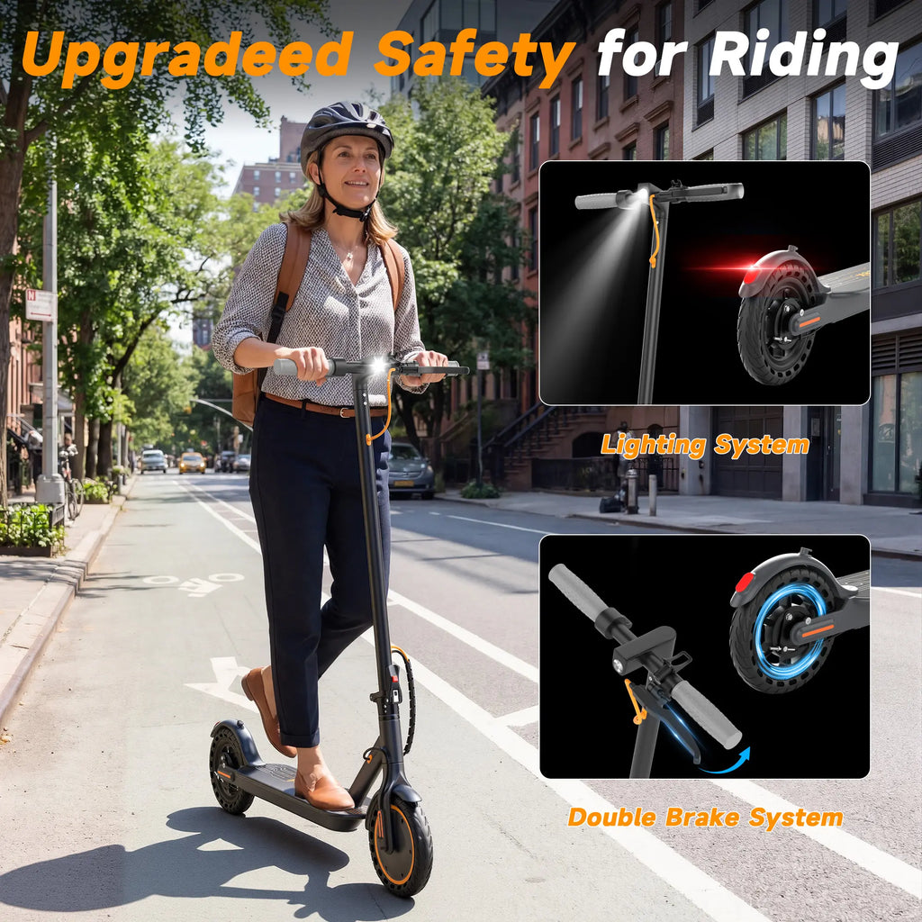 Adult Foldable Electric Commuter Scooter with APP, 350W/500W Motor, 8.5"/10" Puncture-Proof Solid Tires, 19/21MPH Top Speed, 16-28 Mi Range, Dual Braking System, Suspension, Portable Max Pro (Black),Summervibes
