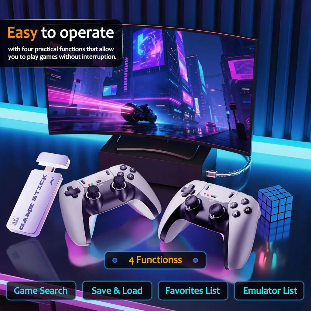 2026 New Retro Gaming Console, Retro Gaming Stick Pro Classic Game and 23 Game Emulators, Plug & Play 4K HDMI Output Game Console Stick with Dual 2.4G Controllers for Game Gifts (128GB)