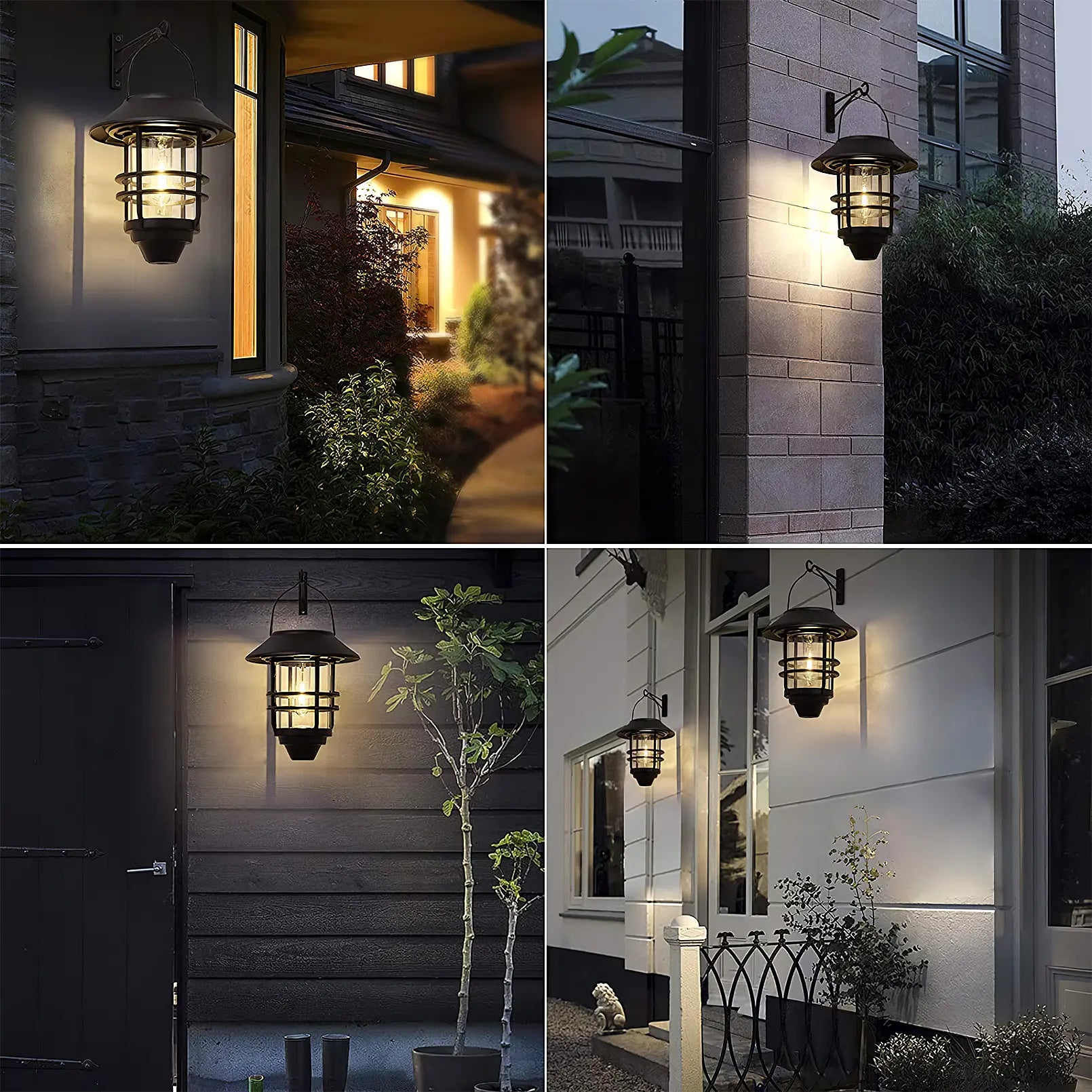 Summervibes，2 Pack Solar Wall Lantern Lights Outdoor, IP65 Waterproof Solar Powered Hanging Lights with Tungsten Filament Bulb, Dusk to Dawn Auto On/Off Solar Sconce Lights for Porch, Fence, Wall, Patio Deco