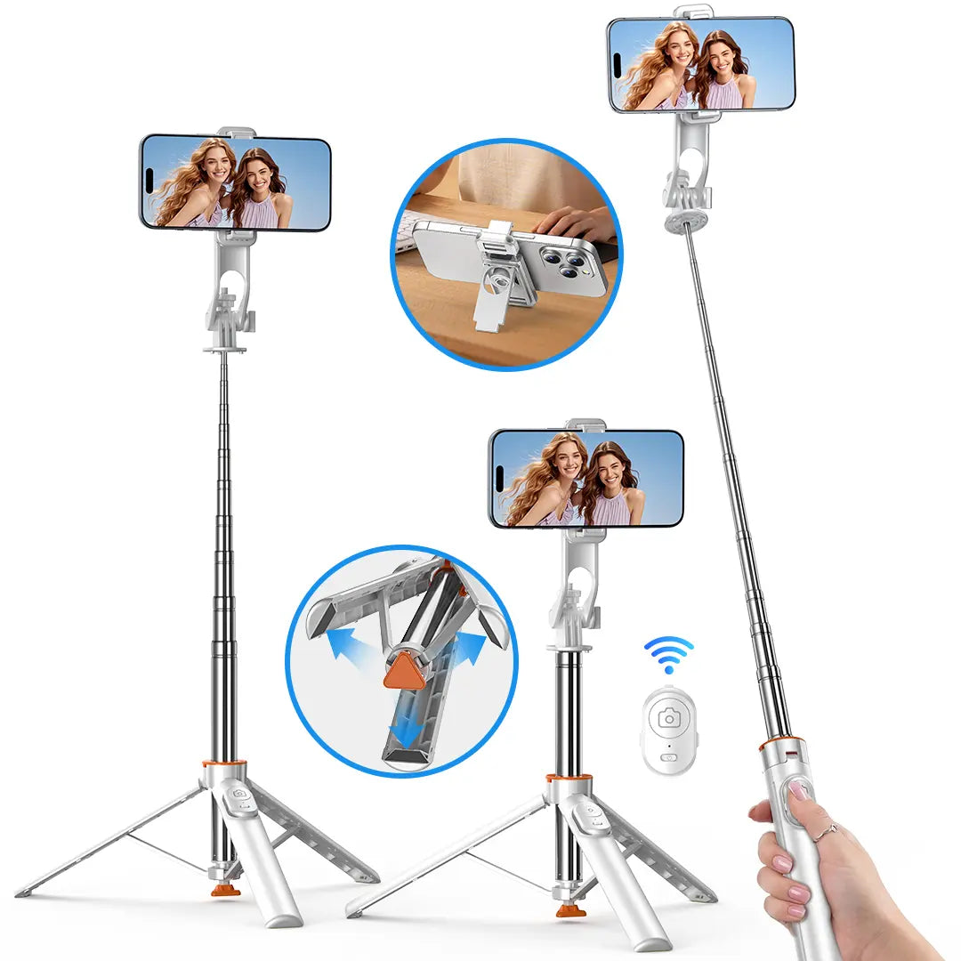 Upgraded Auto-Open 4-In-1 Selfie Stick Tripod — Convenient Shooting, Tripod, Phone Stand, Bluetooth Remote; Foldable Multi-Functional Design with Expansion Mounts: Compatible with Phones, Mirrorless & Action Cameras; Works with All Ios & Android Devices