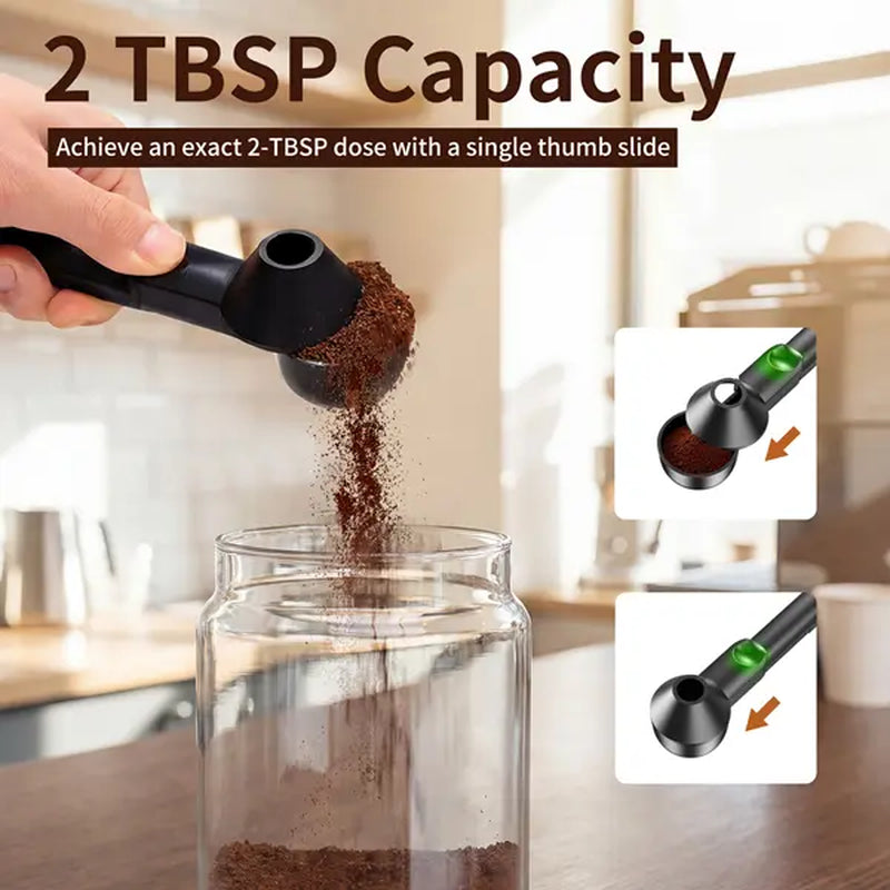Coffee Scoop with Funnel for Reusable K Cup Refillable Coffee Pods, 2 TBSP Mess-Free Measuring Spoon with Sliding Leveler, Ideal for Ground Coffee, Protein Powder & Tea (1-Pack)