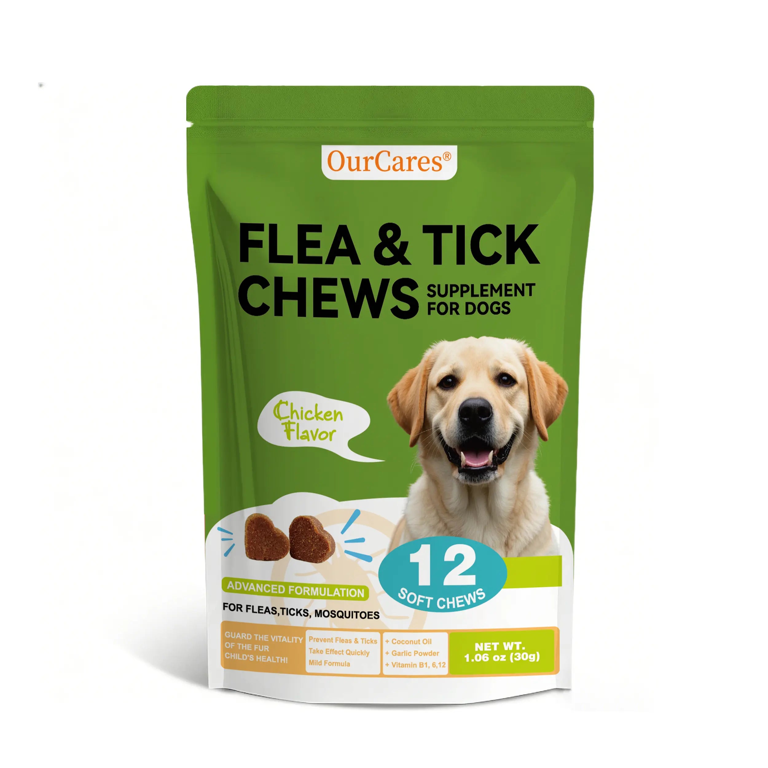 OURCARES Bites Prevention Chews for Dogs Natural Chicken Flavor 120 Count Plant-Based with Probiotics Coconut Oil Flaxseed & Fish Oil for All Breeds-New & OLD PACKAGING,RANDOM DELIVERY