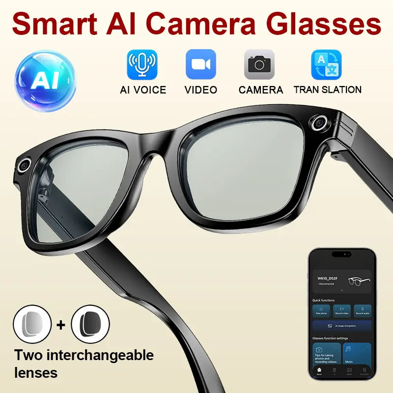 AI Smart Glasses with Camera, 8MP HD Video Recording, Hands-Free Capture, Bluetooth Audio & Calls, Real-Time Translation, Photochromic Lenses for Travel & Daily Use