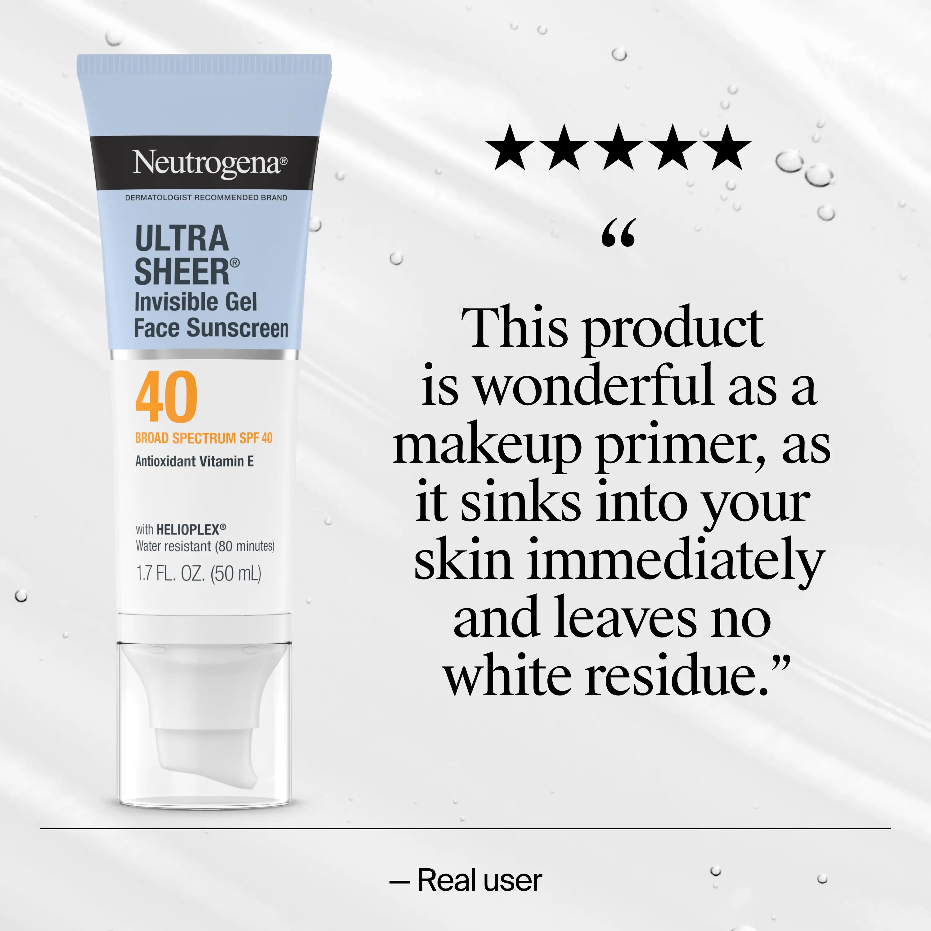 Neutrogena Ultra Sheer Invisible Gel Face Sunscreen Broad Spectrum SPF 40, 1.7 Oz
