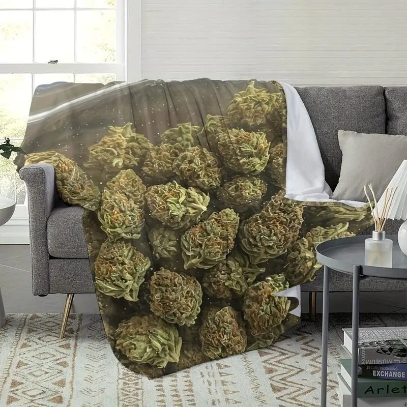 Dank Weed Bud Theme Blanket Soft Funny Throw Blanket Cozy Lightweight Plush Portable Cover Blanket for Sofa,Warm Gift for Birthday,Christmas,Multiple Blanket