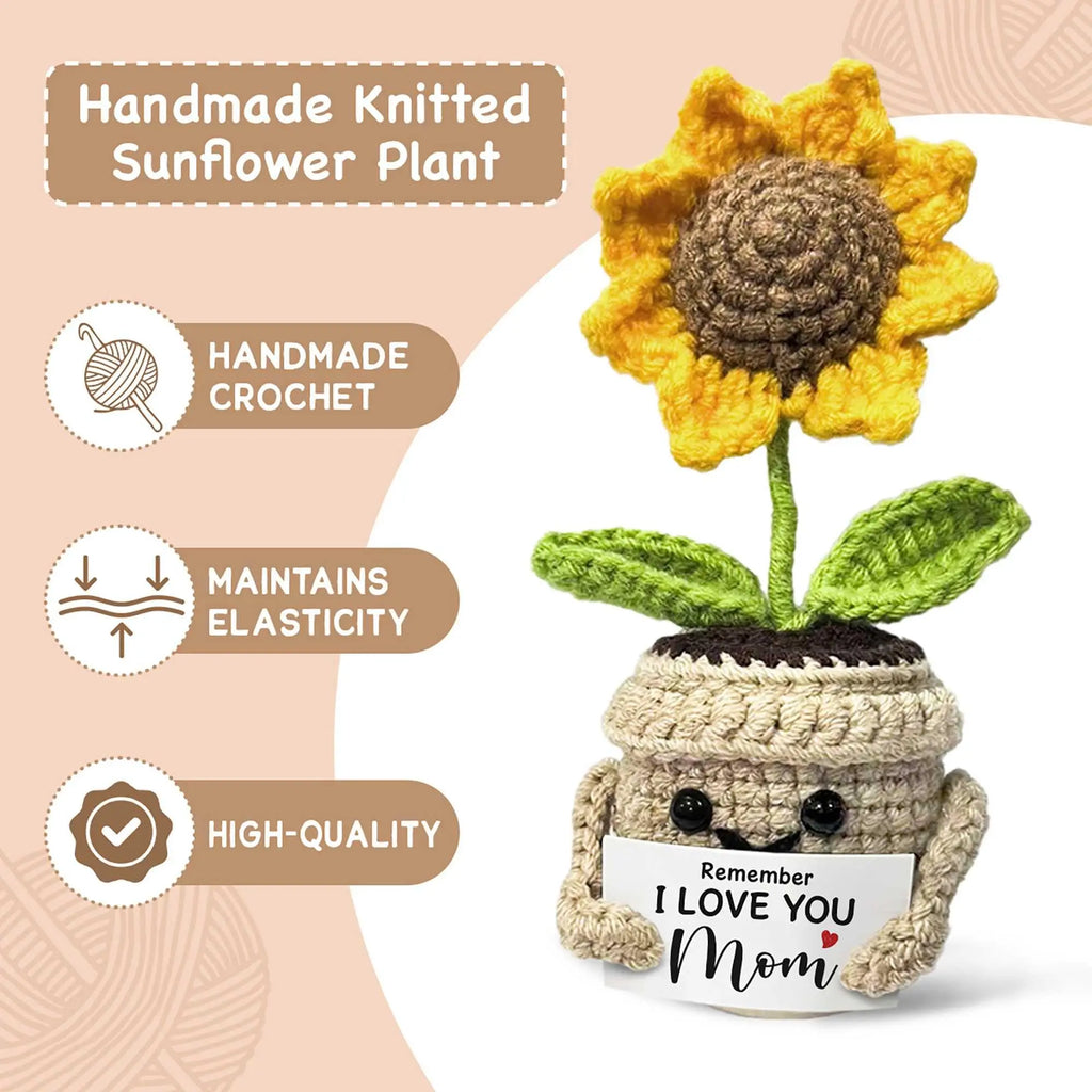 Remember I Love You MOM Handmade Crochet Cute Small Sunflower Gifts, Mothers Day Birthday Gift for Mom
