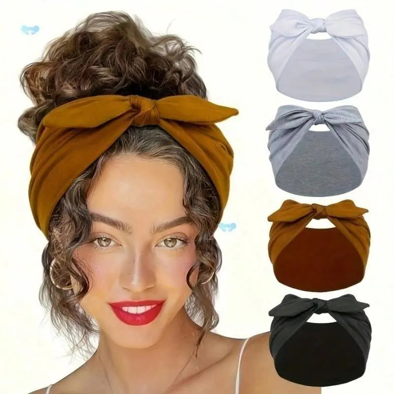 Women'S Unisex 4-Pack Wide Rabbit Ear Elastic Ribbon Headbands Set, Non-Slip Soft Thick African Style Headbands for Sports, Yoga, Gym, Comfortable Wide-Brimmed Hair Accessories, Valentine'S Day/Christmas Gift, Headbands for Women,Summervibes