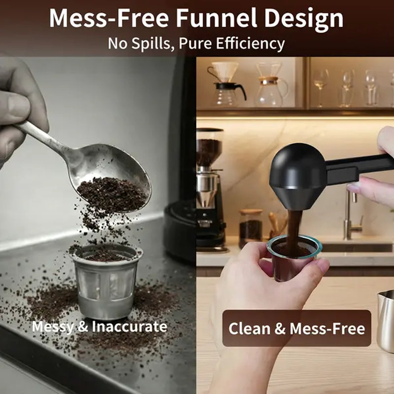 Coffee Scoop with Funnel for Reusable K Cup Refillable Coffee Pods, 2 TBSP Mess-Free Measuring Spoon with Sliding Leveler, Ideal for Ground Coffee, Protein Powder & Tea (1-Pack)