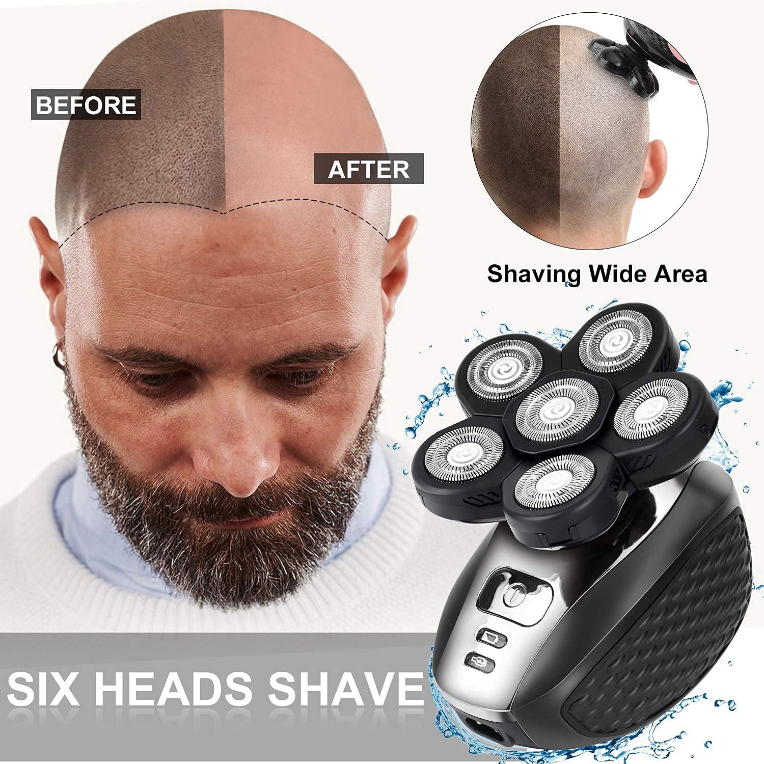 Electric Razor for Men, 5-In-1 Head Shavers for Bald Men, Wet & Dry, Rechargeable, Black