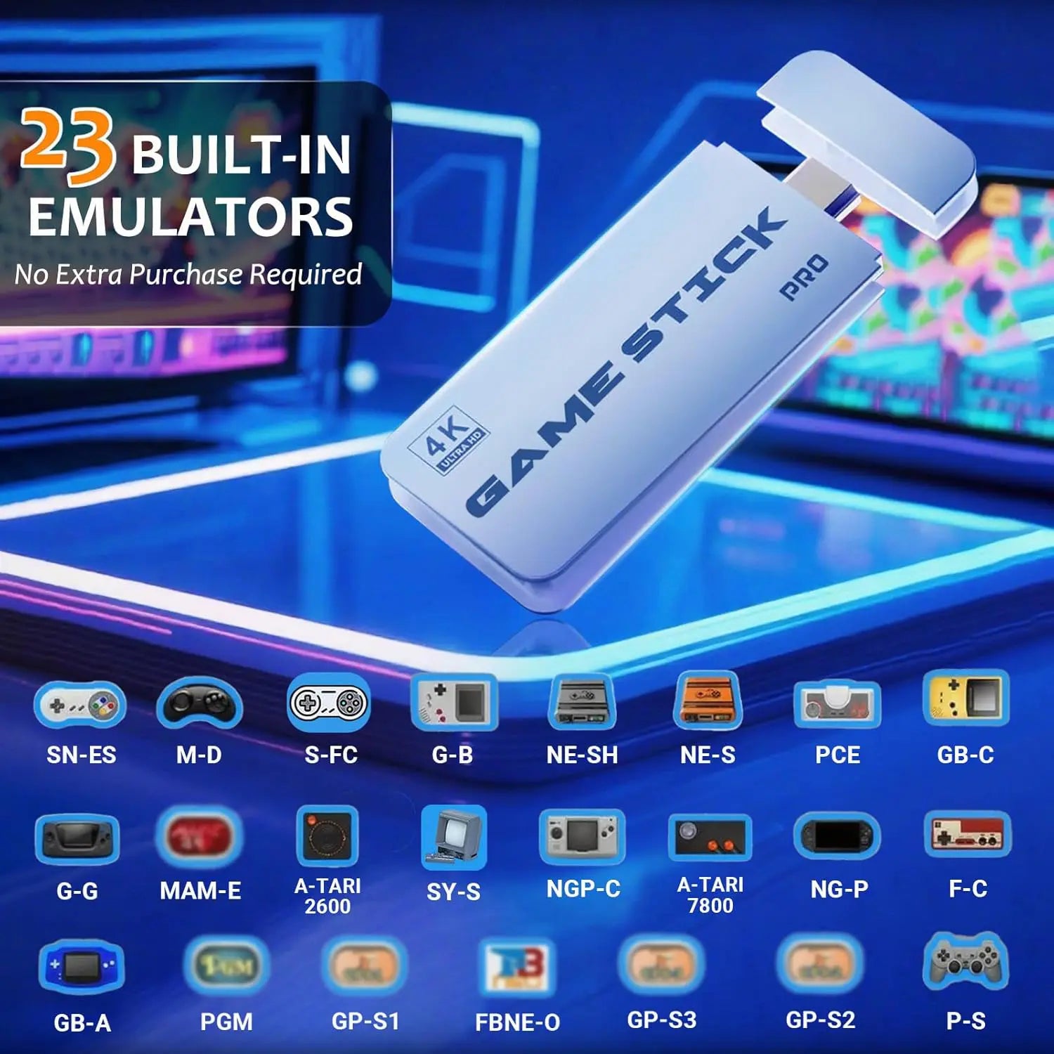 2026 New Retro Gaming Console, Retro Gaming Stick Pro Classic Game and 23 Game Emulators, Plug & Play 4K HDMI Output Game Console Stick with Dual 2.4G Controllers for Game Gifts (128GB)