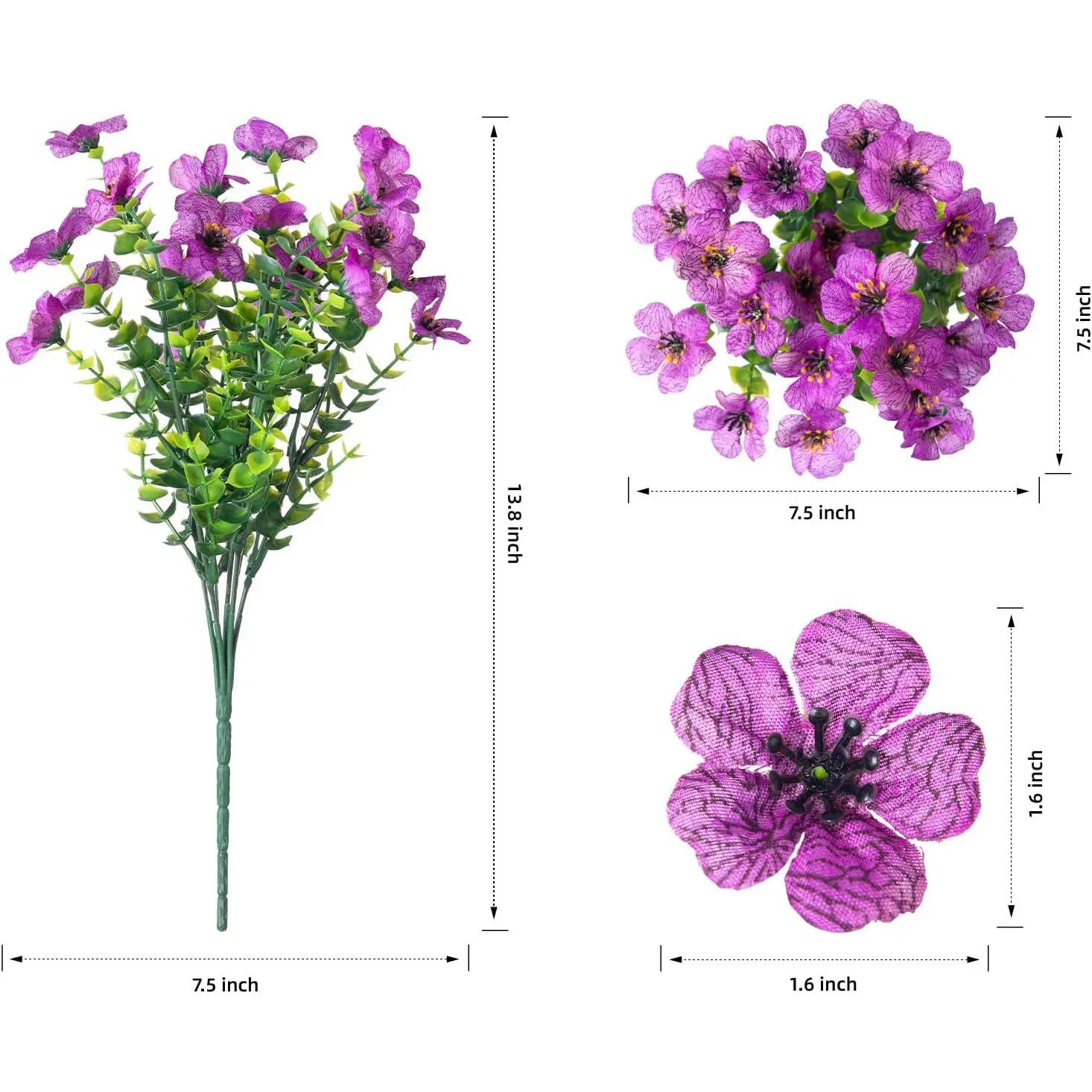 6-Color Artificial Violet Eucalyptus Flower Bouquet, 12/24Pcs Set, UV Resistant Colorful Fake Flower, Decorative Bouquet for Home Garden Party Wedding Decor