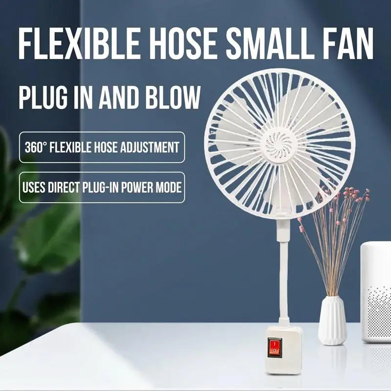 【Summervibes】Portable Home Bedroom Fan with Space for Aromatherapy Tablets, 360-Degree Rotation, Flexible Gooseneck Plug, Energy-Saving Desktop Fan, Suitable for Kitchen, Bathroom, Dormitory, and Office — the Perfect Gift for Summer.
