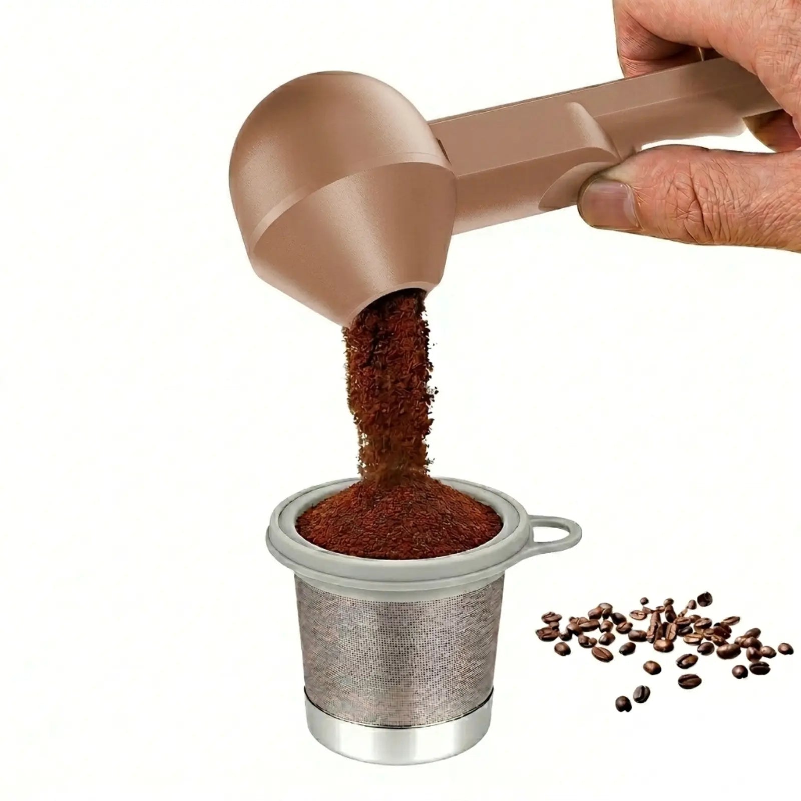 Coffee Scoop with Funnel for Reusable K Cup Refillable Coffee Pods, 2 TBSP Mess-Free Measuring Spoon with Sliding Leveler, Ideal for Ground Coffee, Protein Powder & Tea (1-Pack)