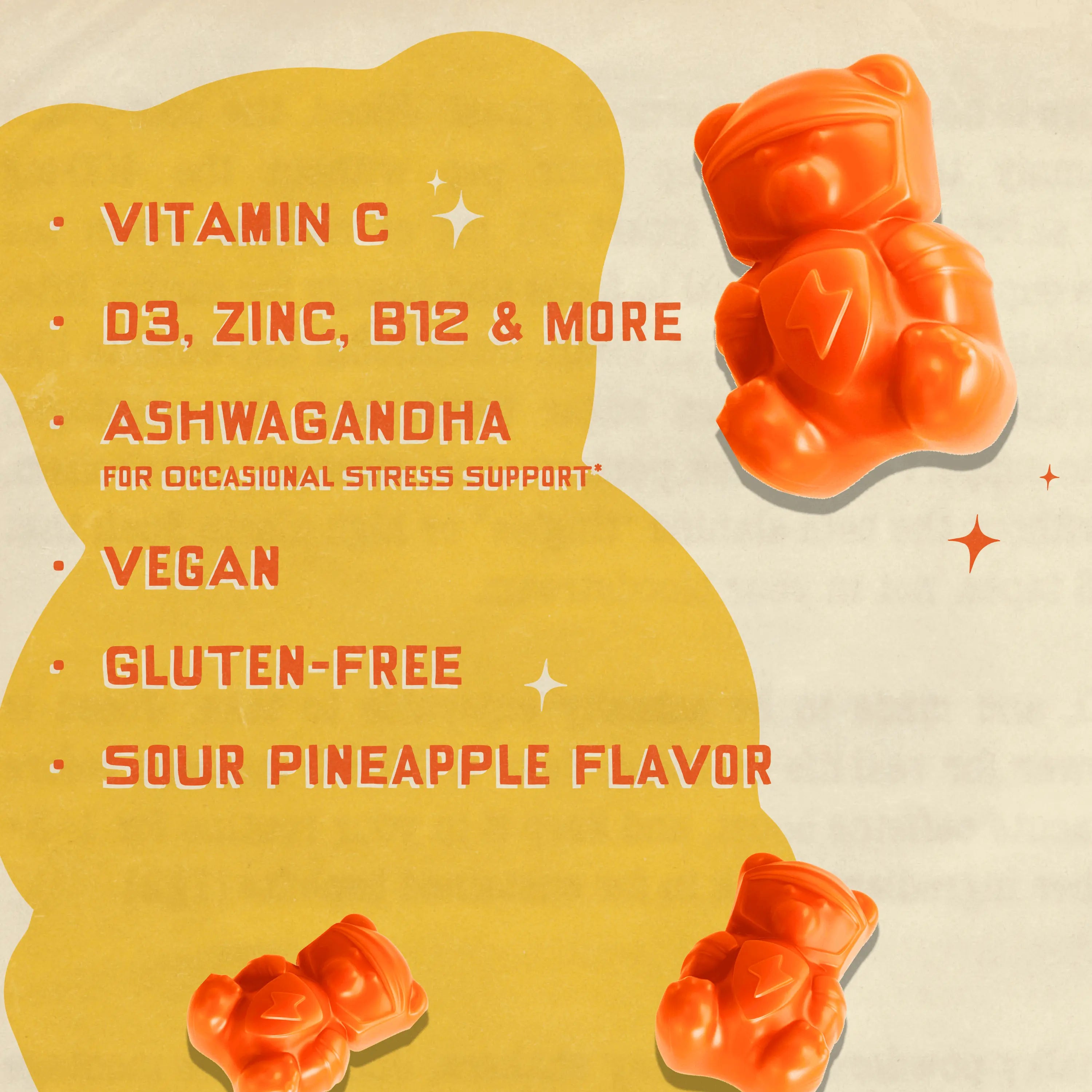 Immün 13-In-1 Immunity Gummies (Sour Pineapple): Daily Immune Defense Supplement with 13 Clinically Studied Ingredients: Vitamin C, D3, Zinc, Ashwagandha KSM-66, Elderberry, Prebiotics, Adaptogens, Gluten Free, Vegan, Third Party Tested