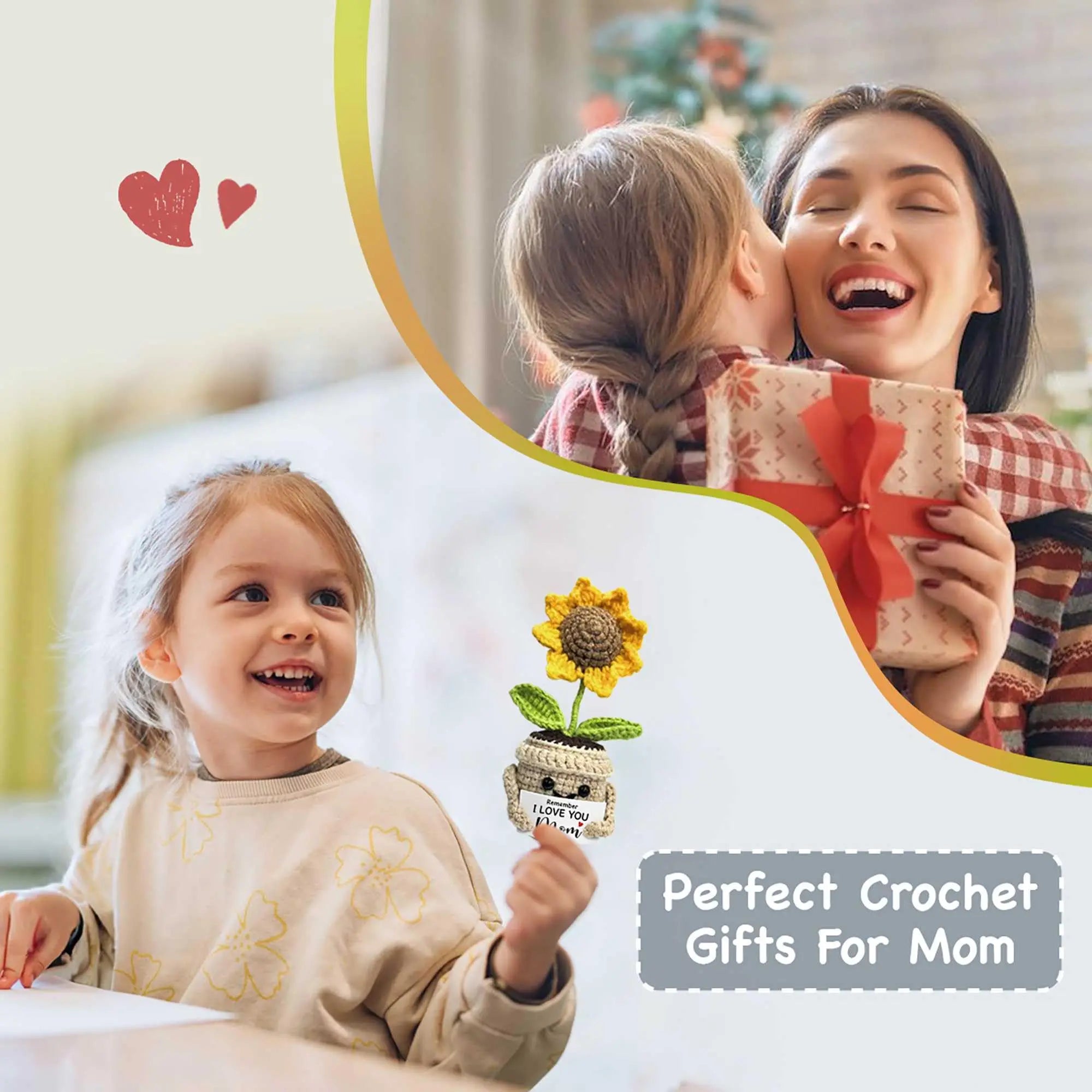 Remember I Love You MOM Handmade Crochet Cute Small Sunflower Gifts, Mothers Day Birthday Gift for Mom