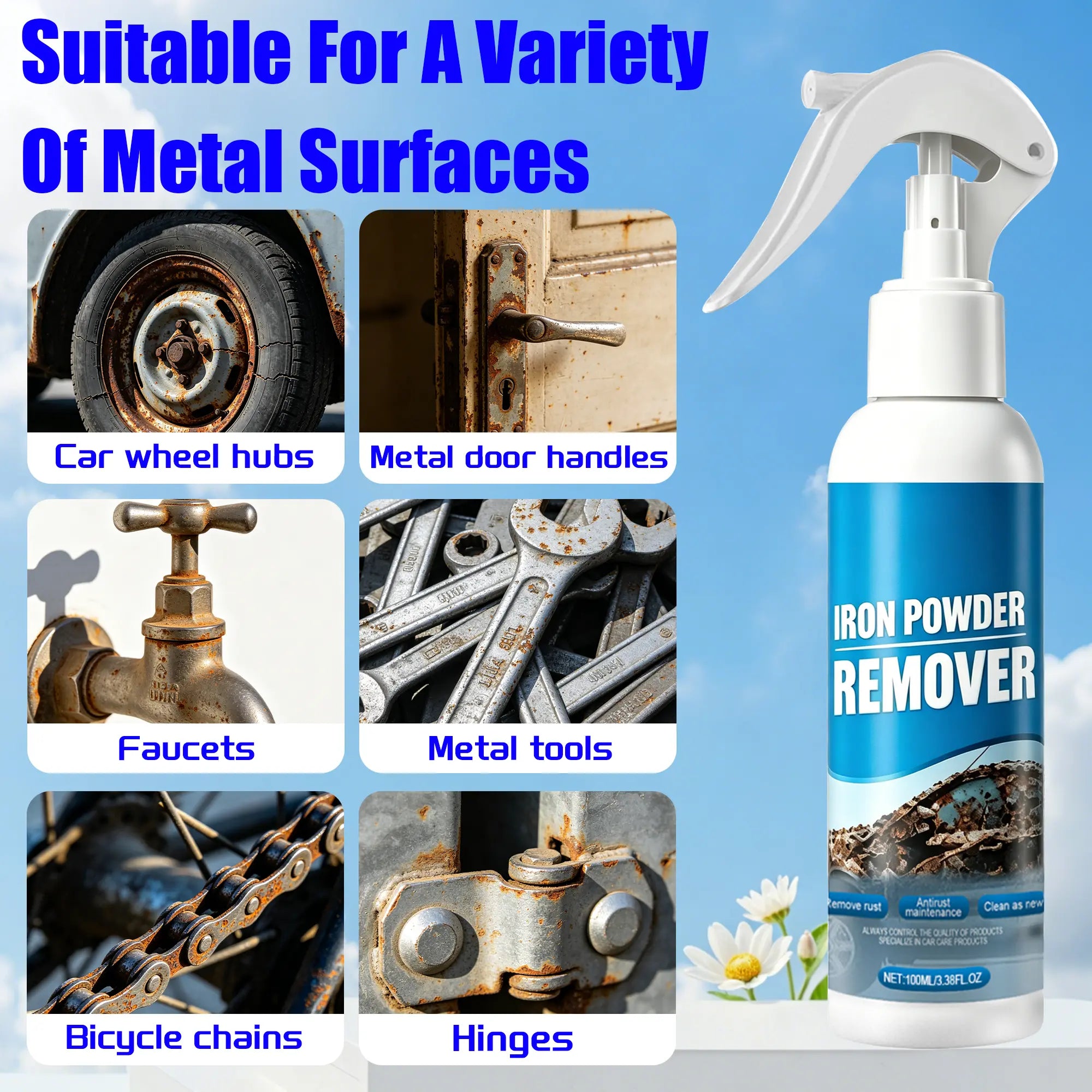 Automotive Rust Remover Spray (120ML) - Fast-Acting Iron & Rust Cleaner for Wheels, Rims, Metal Surfaces - Car Detailing Products, Detailing Products Chemicals - Safe on Most Automotive Finishes, Cars, Motorcycles,Summervibes