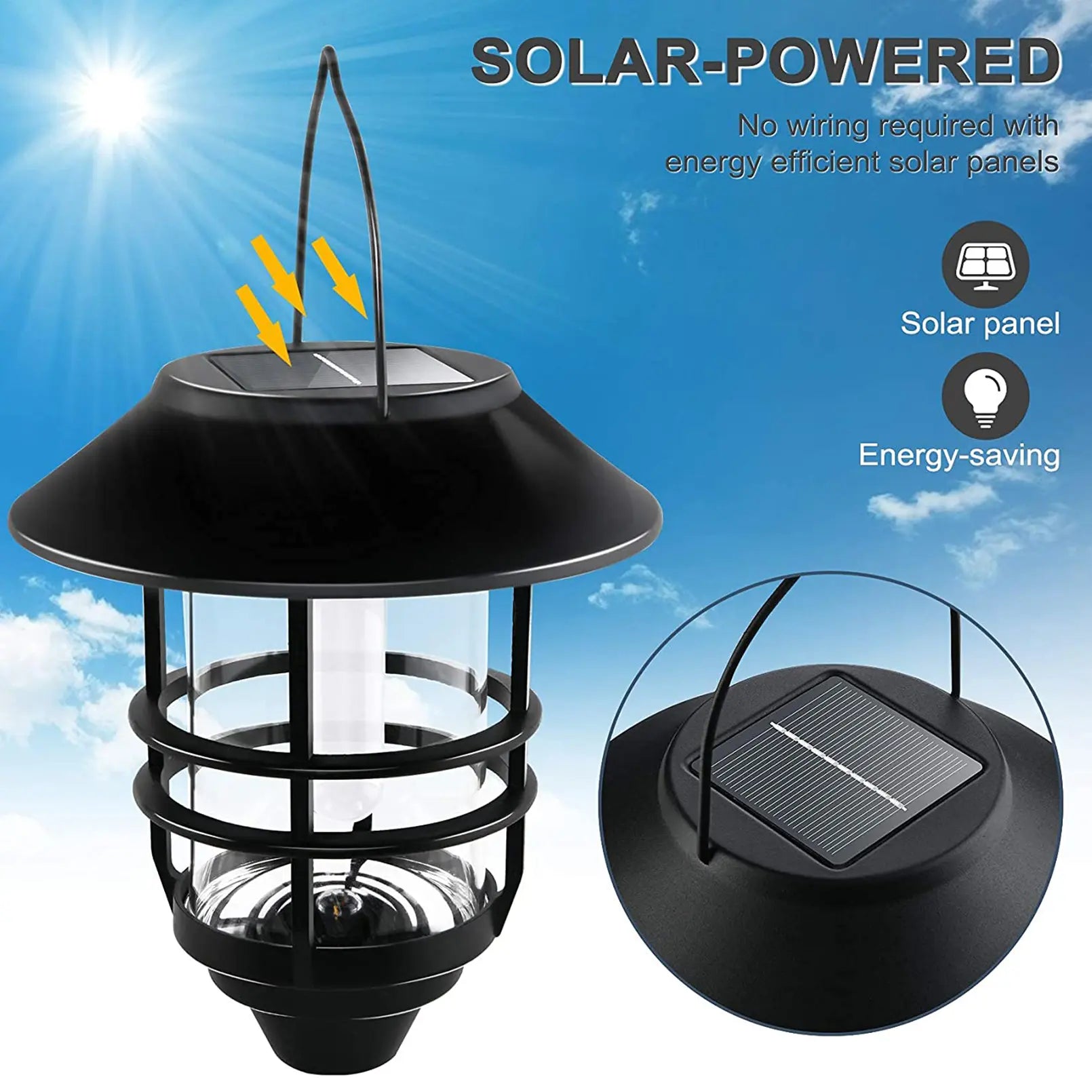 Summervibes，2 Pack Solar Wall Lantern Lights Outdoor, IP65 Waterproof Solar Powered Hanging Lights with Tungsten Filament Bulb, Dusk to Dawn Auto On/Off Solar Sconce Lights for Porch, Fence, Wall, Patio Deco