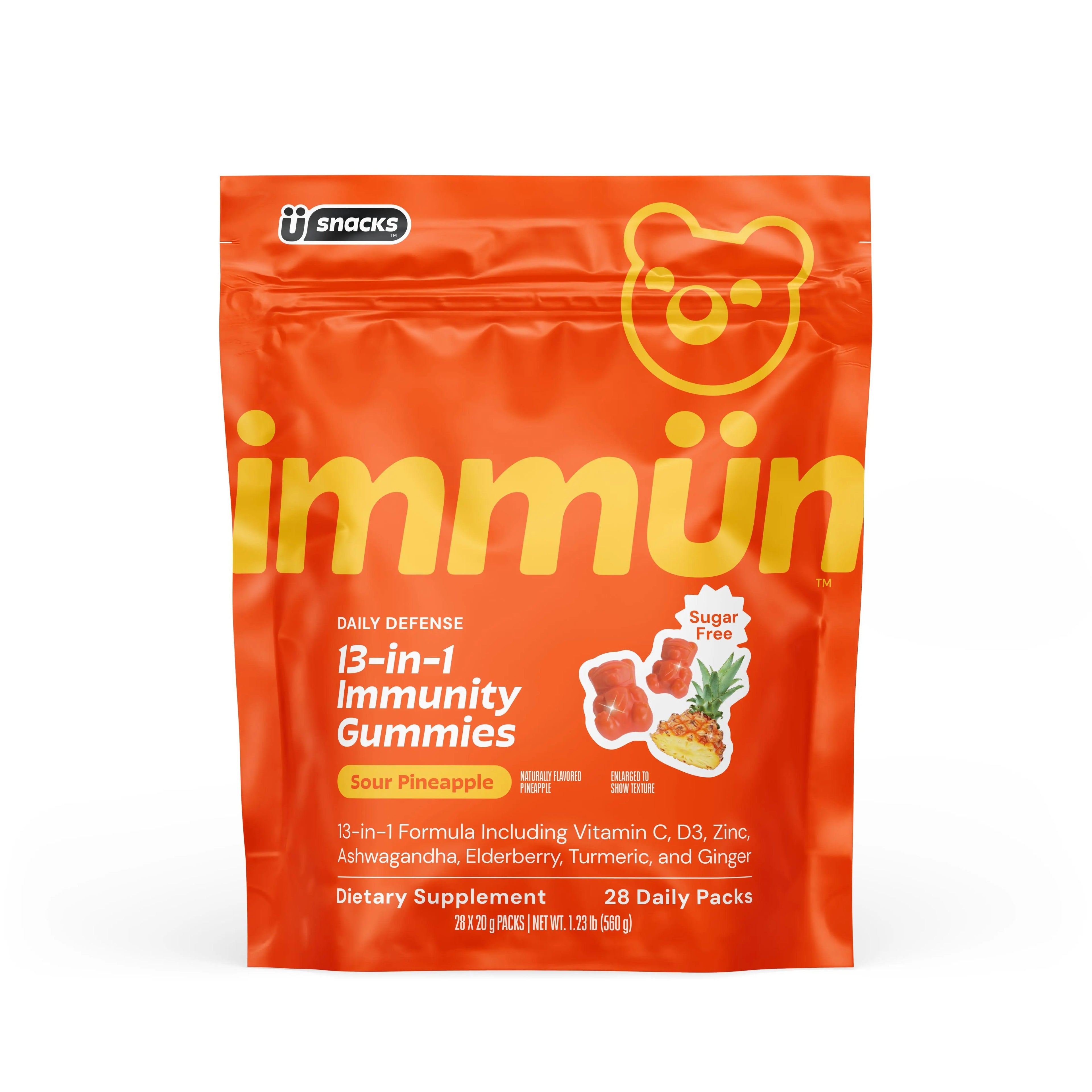 Immün 13-In-1 Immunity Gummies (Sour Pineapple): Daily Immune Defense Supplement with 13 Clinically Studied Ingredients: Vitamin C, D3, Zinc, Ashwagandha KSM-66, Elderberry, Prebiotics, Adaptogens, Gluten Free, Vegan, Third Party Tested