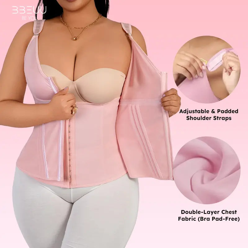 BBEUU Ultra-Comfortable Waist Trainer Vest for Women, Instant Hourglass Curves, Tummy Control Shaper with Adjustable Padded Straps, Double-Layer Chest No Bra Pads, All-Day Wear Workout Shapewear