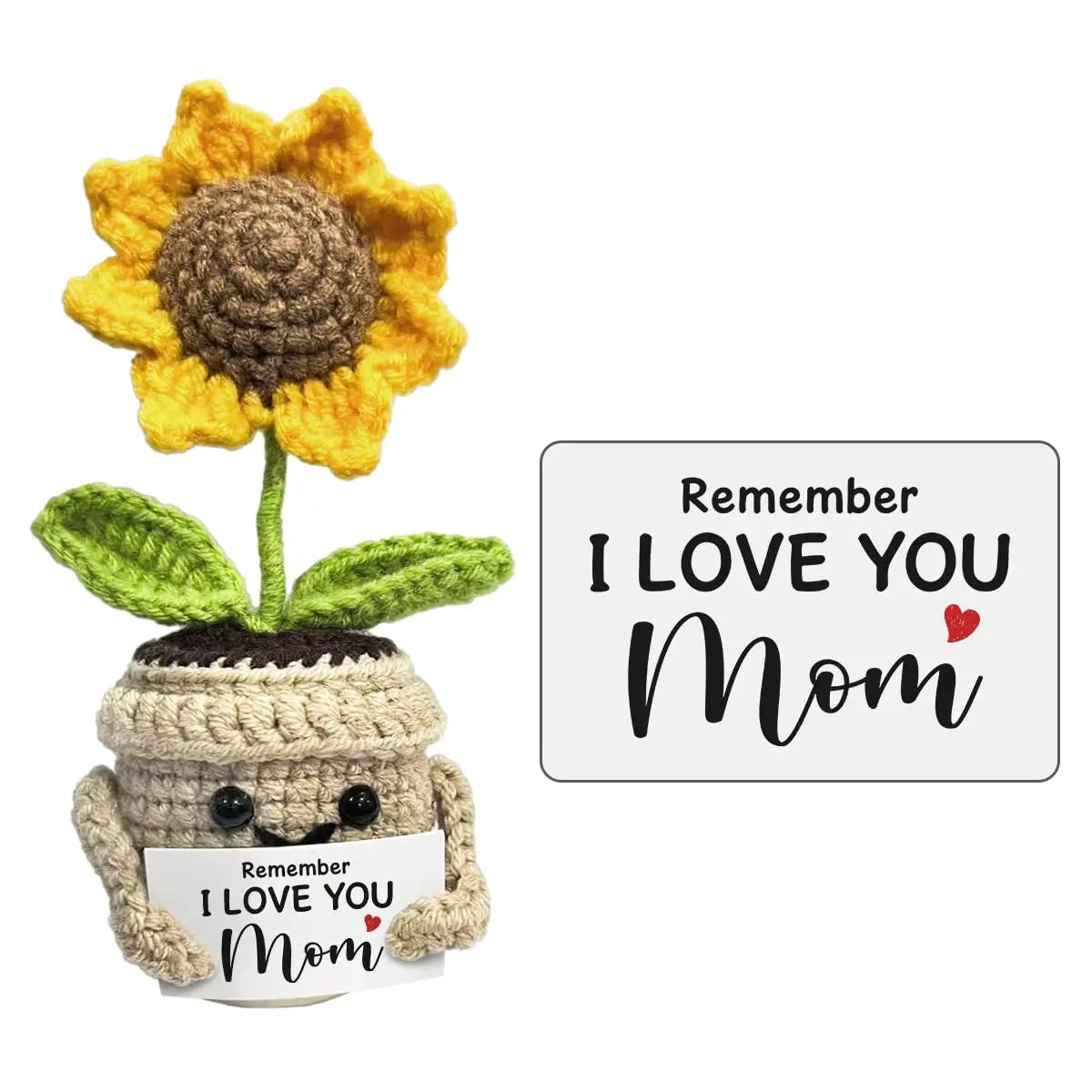 Remember I Love You MOM Handmade Crochet Cute Small Sunflower Gifts, Mothers Day Birthday Gift for Mom