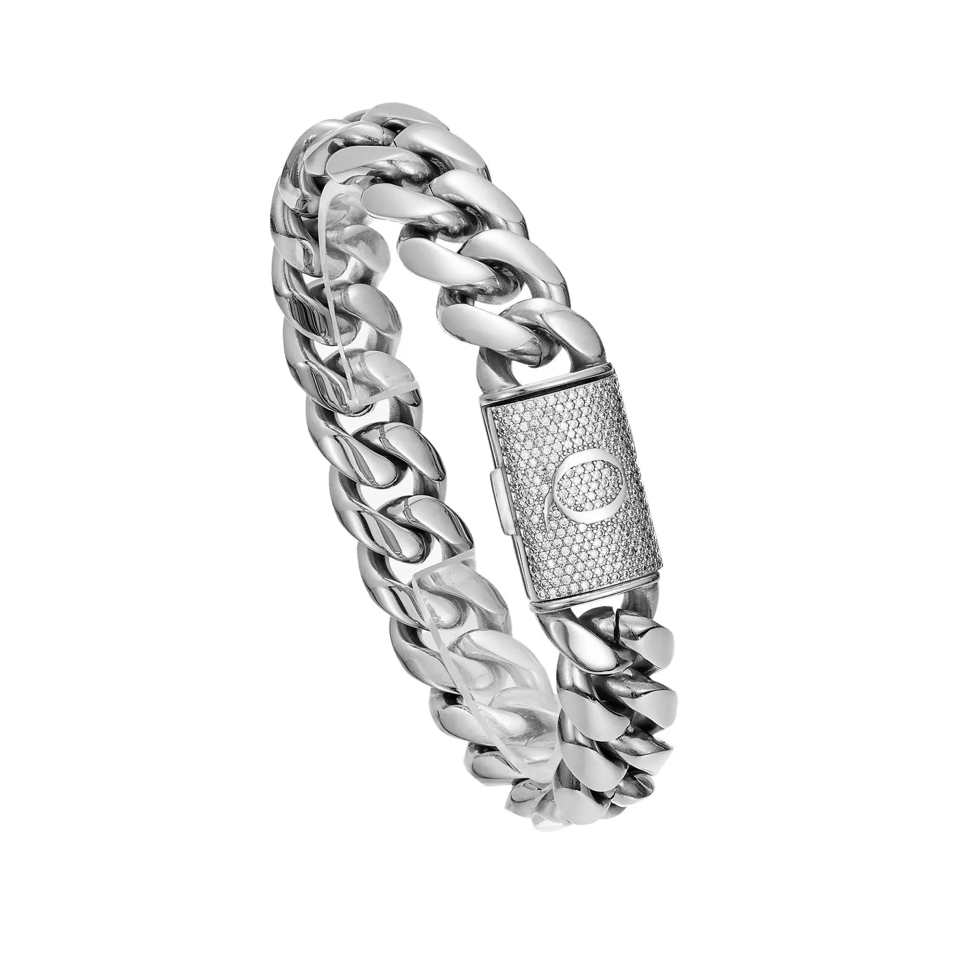 Silver Stainless Steel Cuban Link Bracelet for Men, 14Mm Heavy Chain with A–Z Initial Letter Clasp, Gothic Punk Hip Hop Style, Personalized Modern Gift for Him Tiktokshopspringglowup