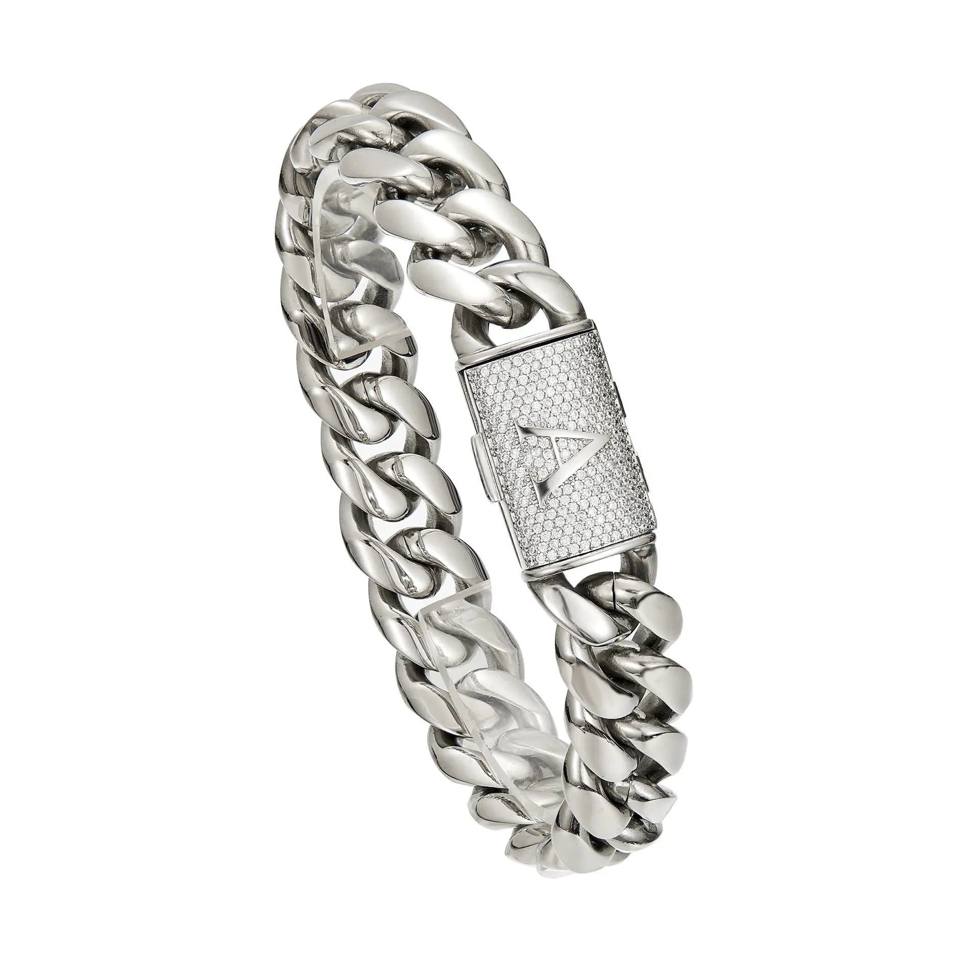 Silver Stainless Steel Cuban Link Bracelet for Men, 14Mm Heavy Chain with A–Z Initial Letter Clasp, Gothic Punk Hip Hop Style, Personalized Modern Gift for Him Tiktokshopspringglowup