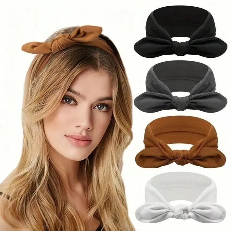 Women'S Unisex 4-Pack Wide Rabbit Ear Elastic Ribbon Headbands Set, Non-Slip Soft Thick African Style Headbands for Sports, Yoga, Gym, Comfortable Wide-Brimmed Hair Accessories, Valentine'S Day/Christmas Gift, Headbands for Women,Summervibes
