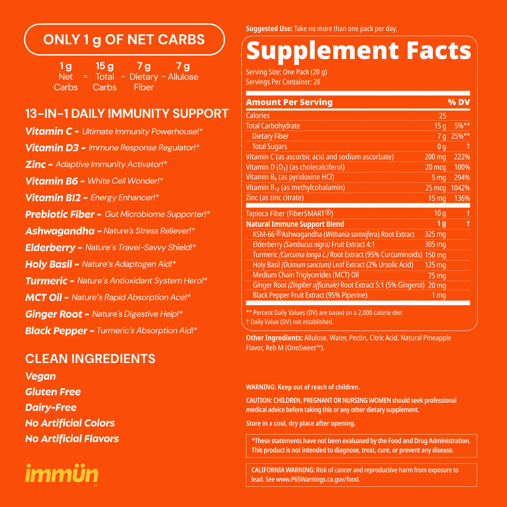 Immün 13-In-1 Immunity Gummies (Sour Pineapple): Daily Immune Defense Supplement with 13 Clinically Studied Ingredients: Vitamin C, D3, Zinc, Ashwagandha KSM-66, Elderberry, Prebiotics, Adaptogens, Gluten Free, Vegan, Third Party Tested