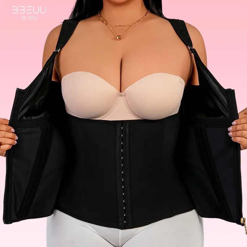 BBEUU Ultra-Comfortable Waist Trainer Vest for Women, Instant Hourglass Curves, Tummy Control Shaper with Adjustable Padded Straps, Double-Layer Chest No Bra Pads, All-Day Wear Workout Shapewear