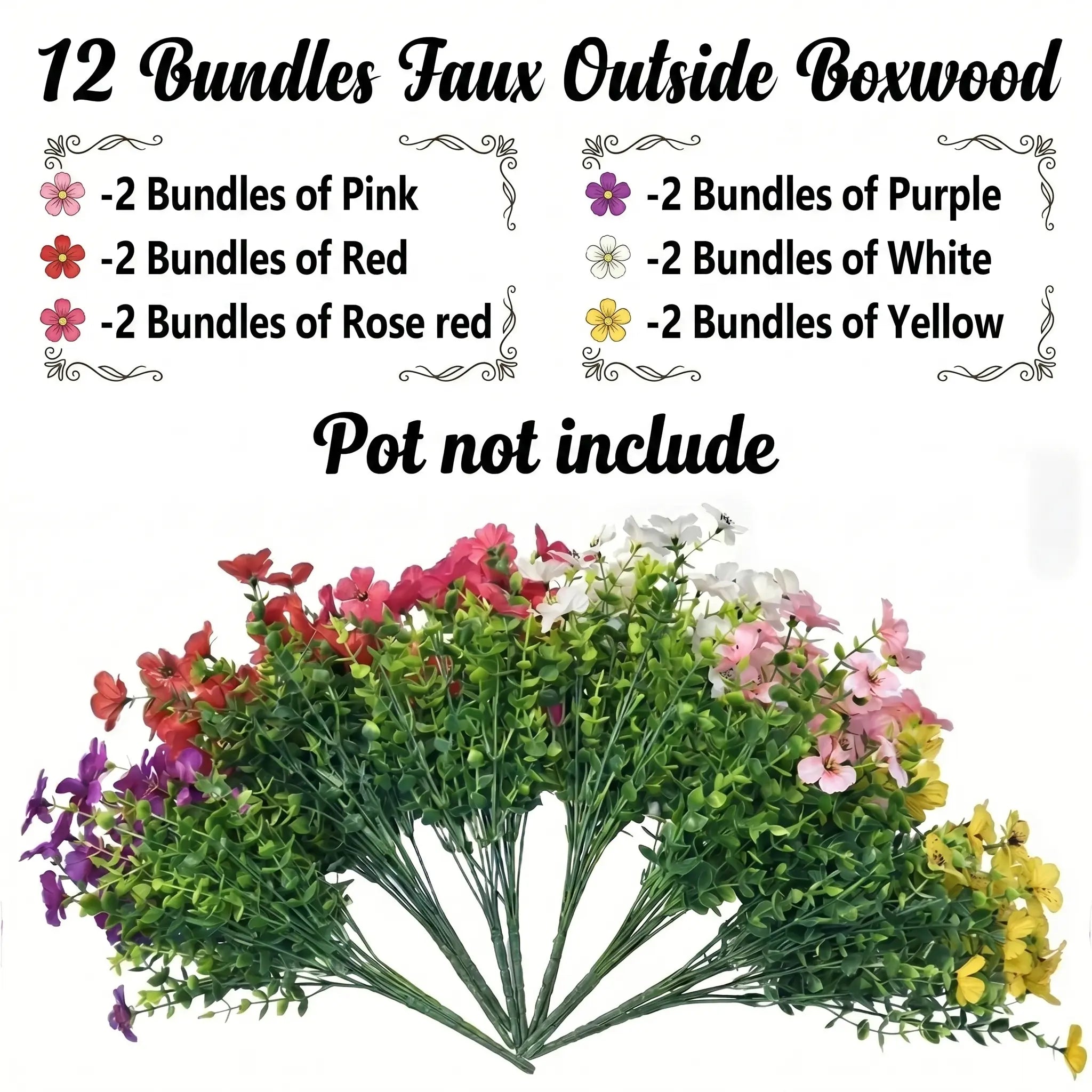 6-Color Artificial Violet Eucalyptus Flower Bouquet, 12/24Pcs Set, UV Resistant Colorful Fake Flower, Decorative Bouquet for Home Garden Party Wedding Decor