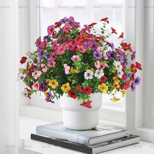 6-Color Artificial Violet Eucalyptus Flower Bouquet, 12/24Pcs Set, UV Resistant Colorful Fake Flower, Decorative Bouquet for Home Garden Party Wedding Decor